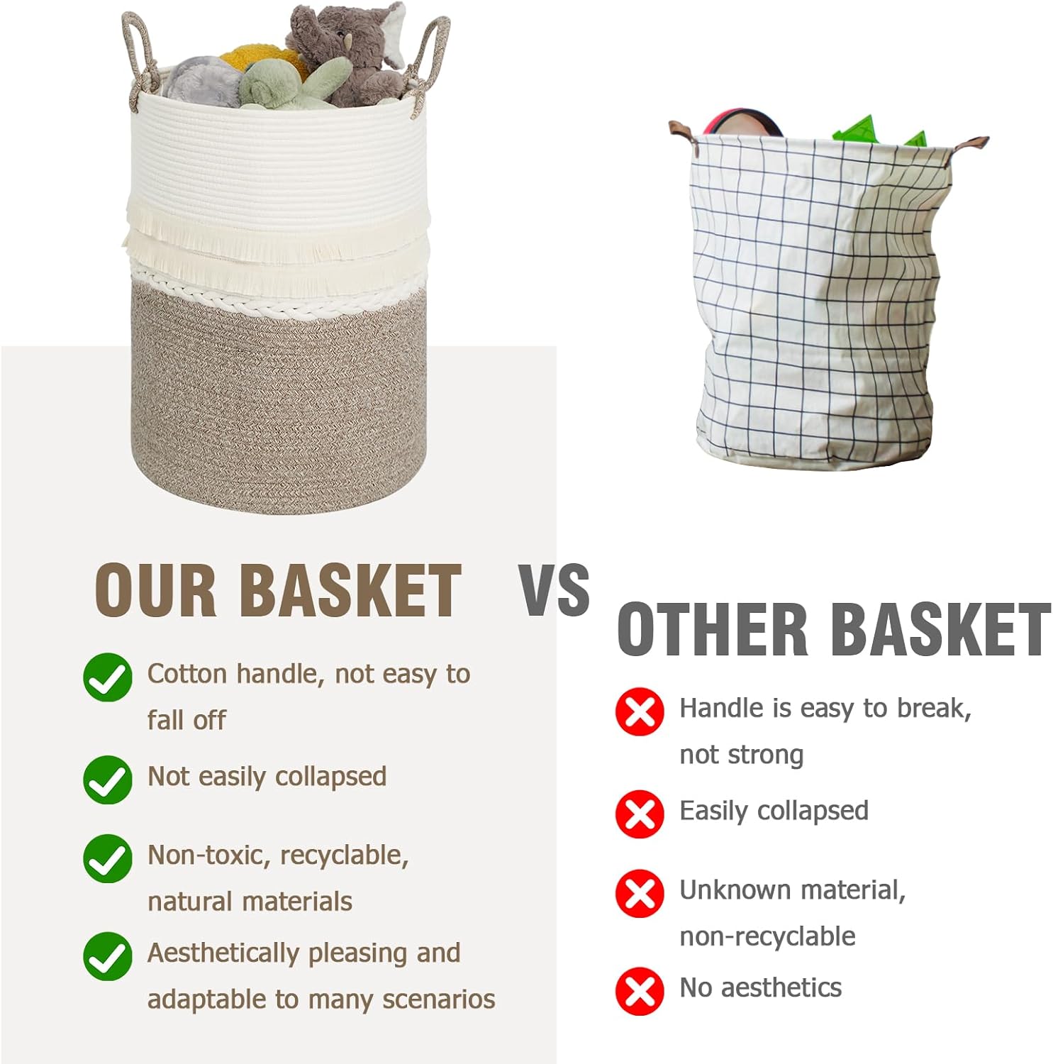 danpinera 79 L Large Laundry Basket, Tall Woven Cotton Storage Hamper with Handles, Dirty Clothes