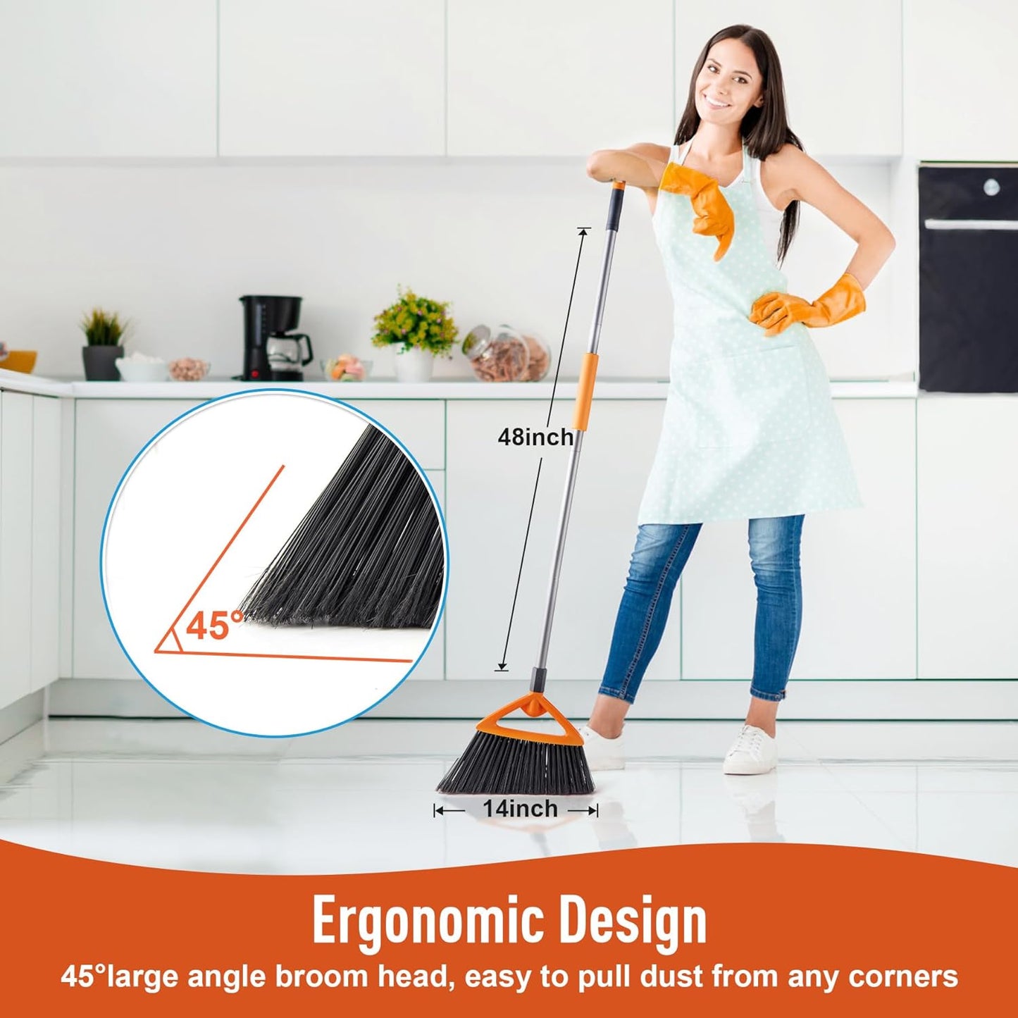 Outdoor Brooms for Sweeping Patio, Commercial Grade Heavy Duty Broom with Stiff Bristle for