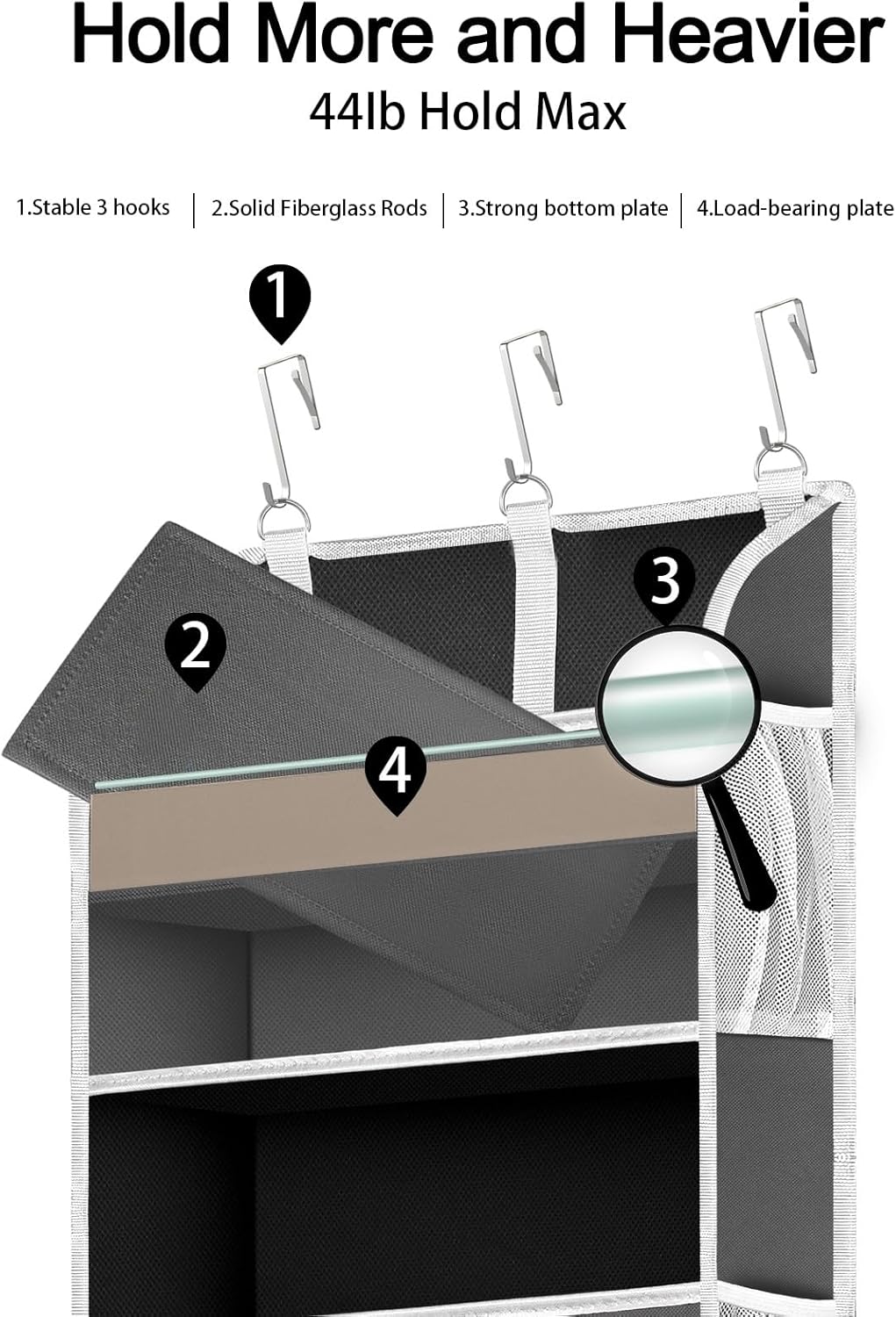 1 Pack Over The Door Organizer Storage, Hanging Organizer Closet with 5 Large Pockets 10 Mesh
