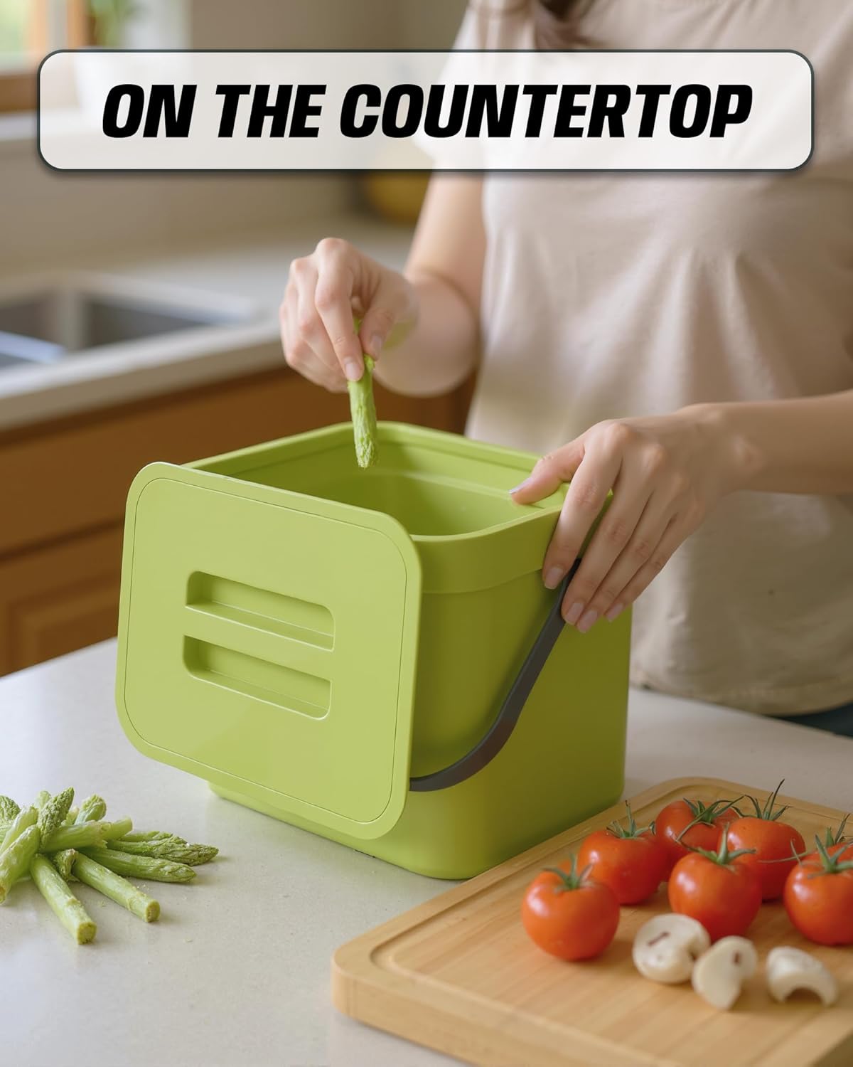 Countertop Compost Bin Kitchen, 1.8 Gallons Hanging Trash Can with Lid for Kitchen Cabinet Door