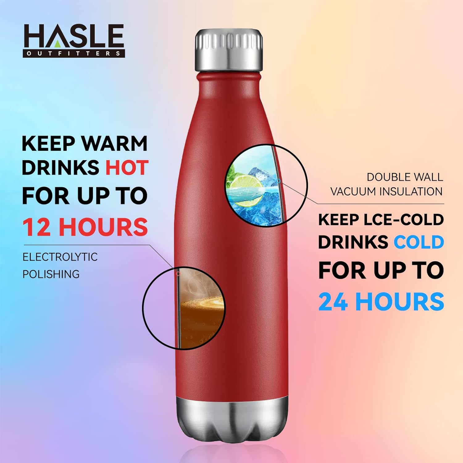 HASLE OUTFITTERS 17oz Stainless Steel Water Bottles, Vacuum Insulated Water Bottles Double Walled