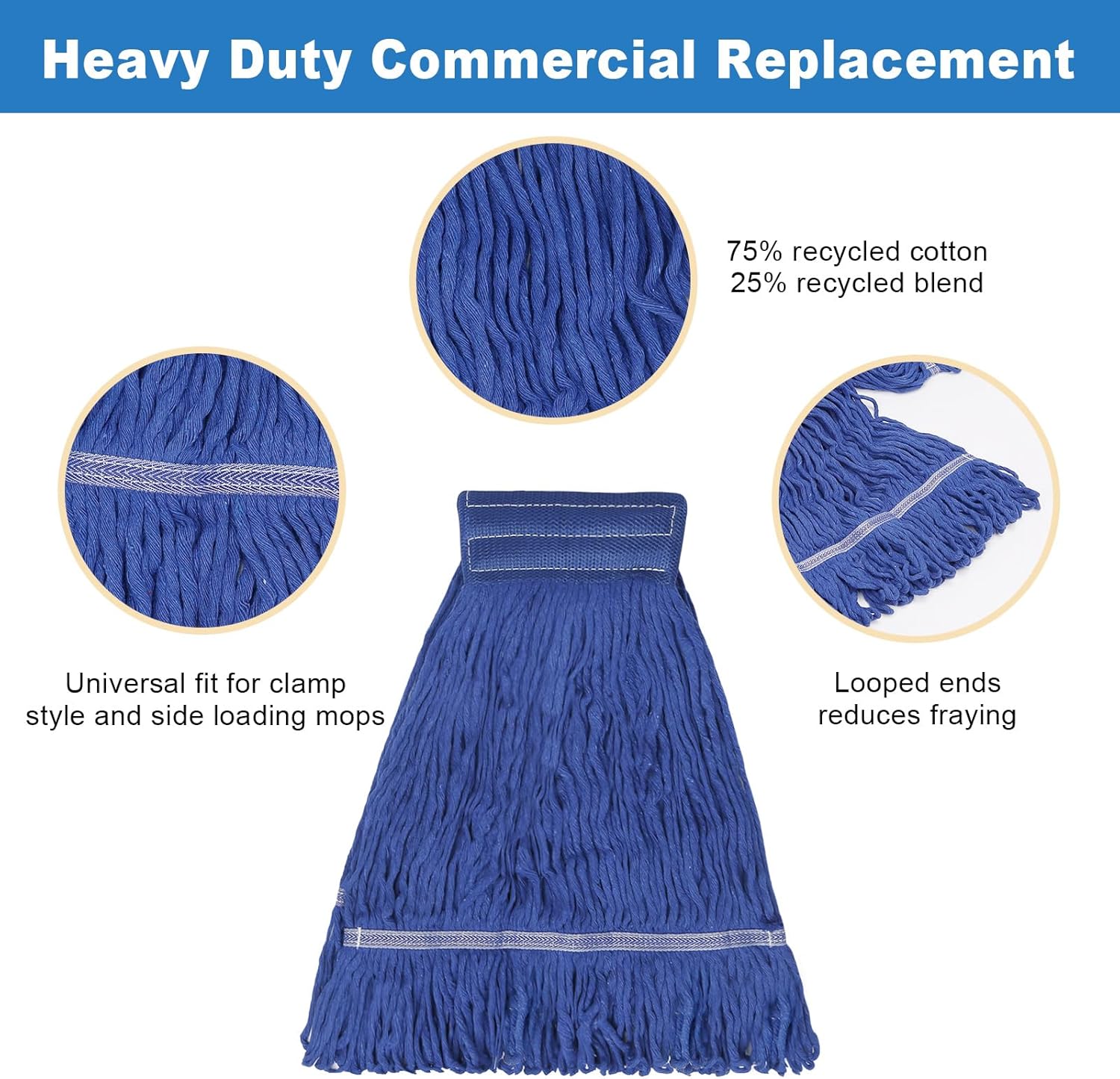 3 Pack Reusable Cleaning Heavy Duty Mop Heads Commerical Replacement Mop Heads Suitable for Heavy