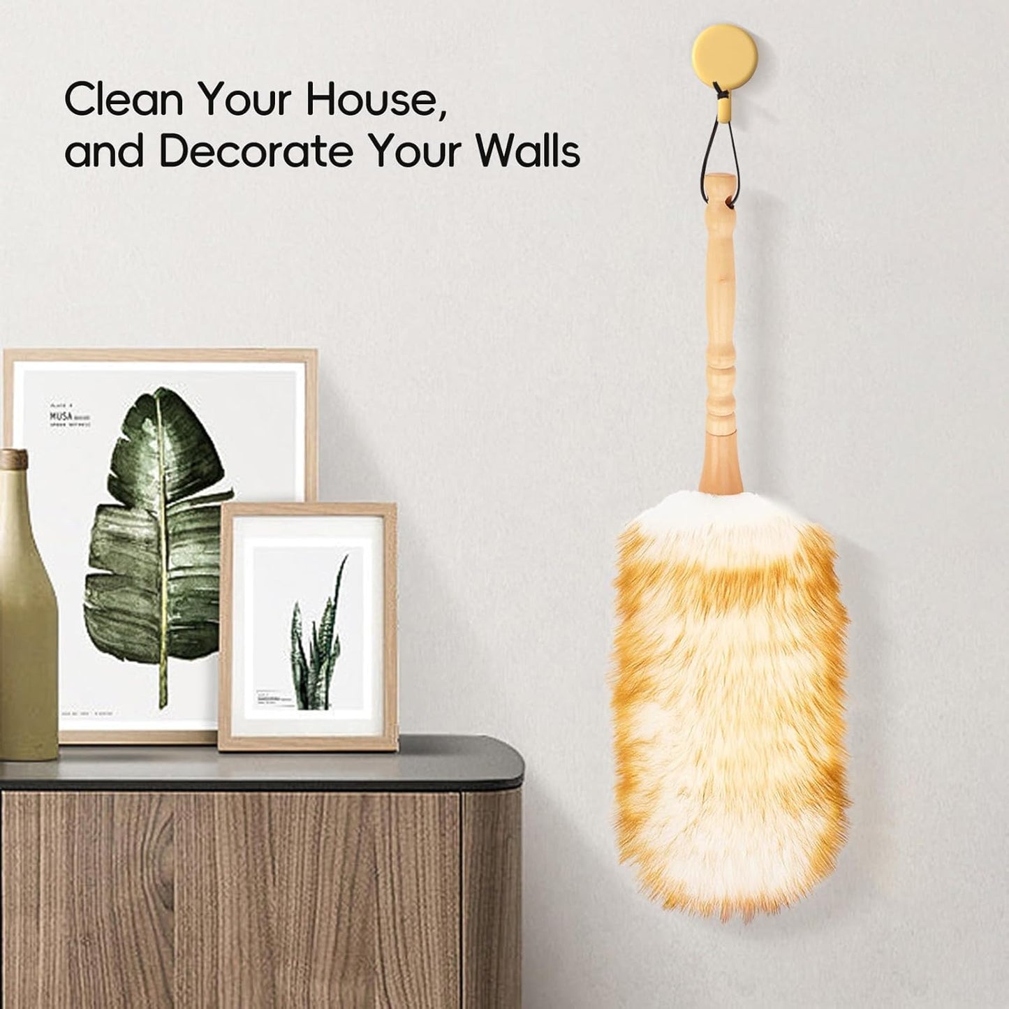 Lambswool Duster with Solid Wooden Handle,Leather Hang Strap,Comfortable Grips 19.6 inch Long