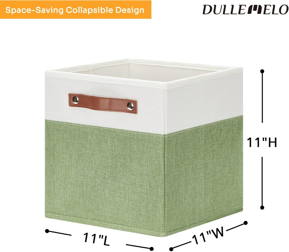 DULLEMELO 11x11 Cube Fabric Organizer Storage Bins for Shelf, Toy Square Green Bins, Kids Clothes
