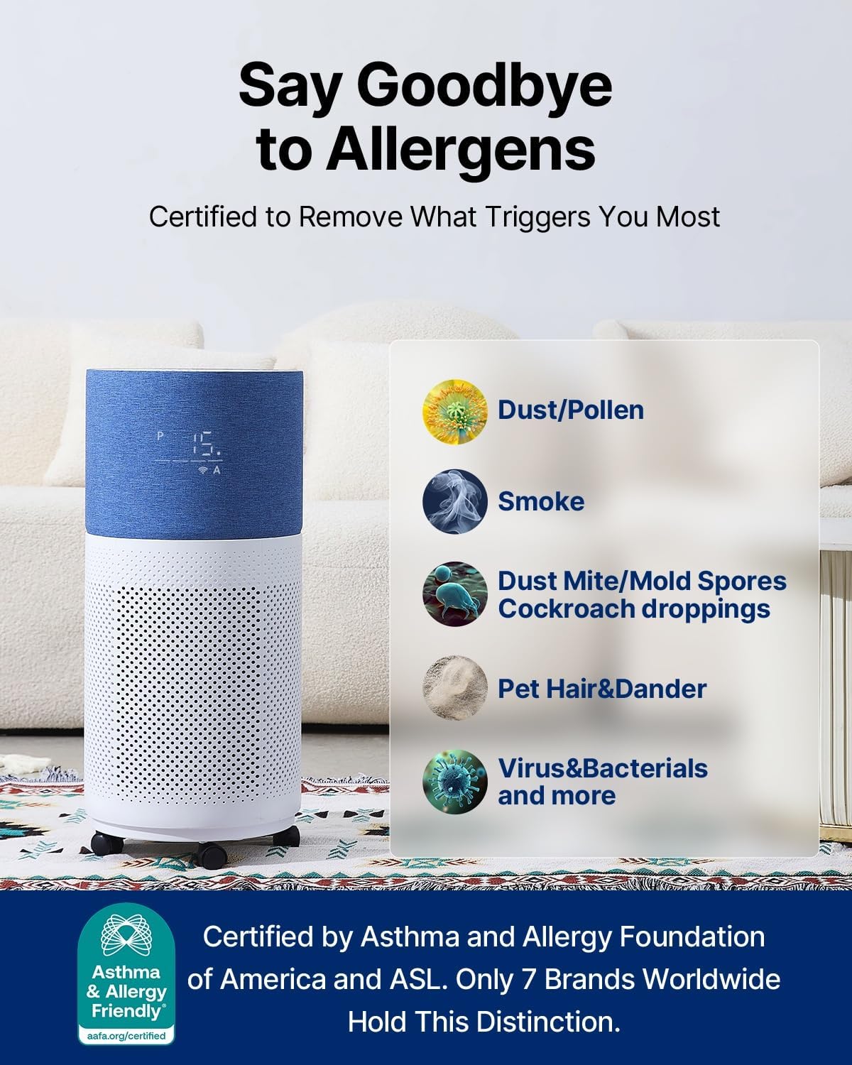 CleanForce Air Purifier for Home Large Room up to 2550 ft², Swiss Sanitized HEPA & Carbon Filter