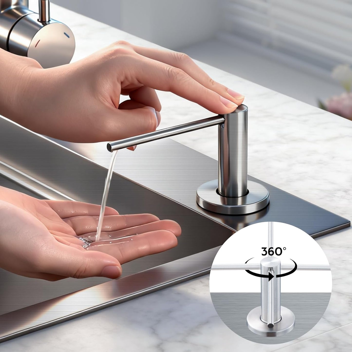 GAPPO Soap Dispenser for Kitchen Sink, Built in Sink Soap Dispenser, Brushed Nickel Stainless Steel