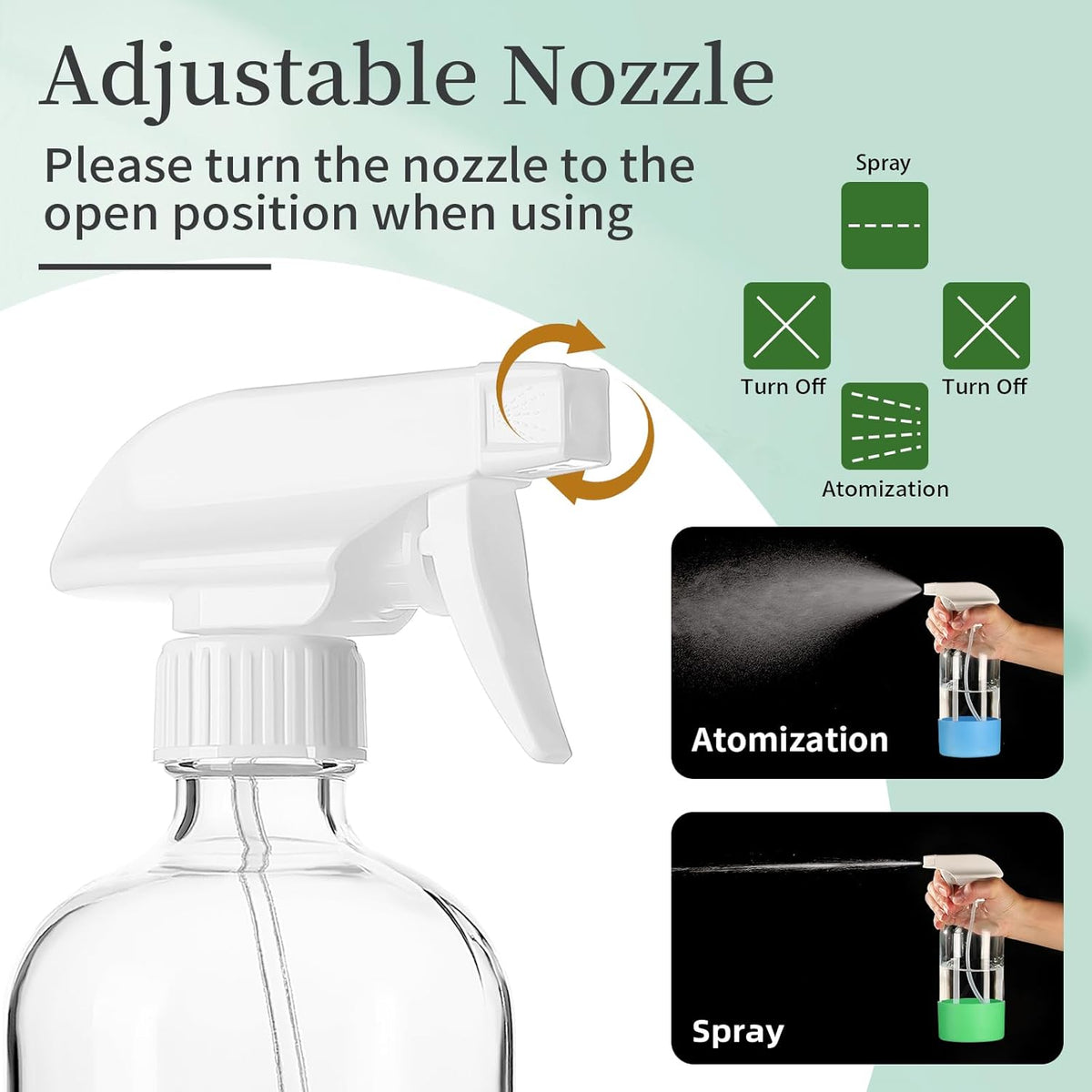 2 Pack Glass Spray Bottles with Silicone Sleeve,16oz Clear Glass Spray Bottles Refillable Empty