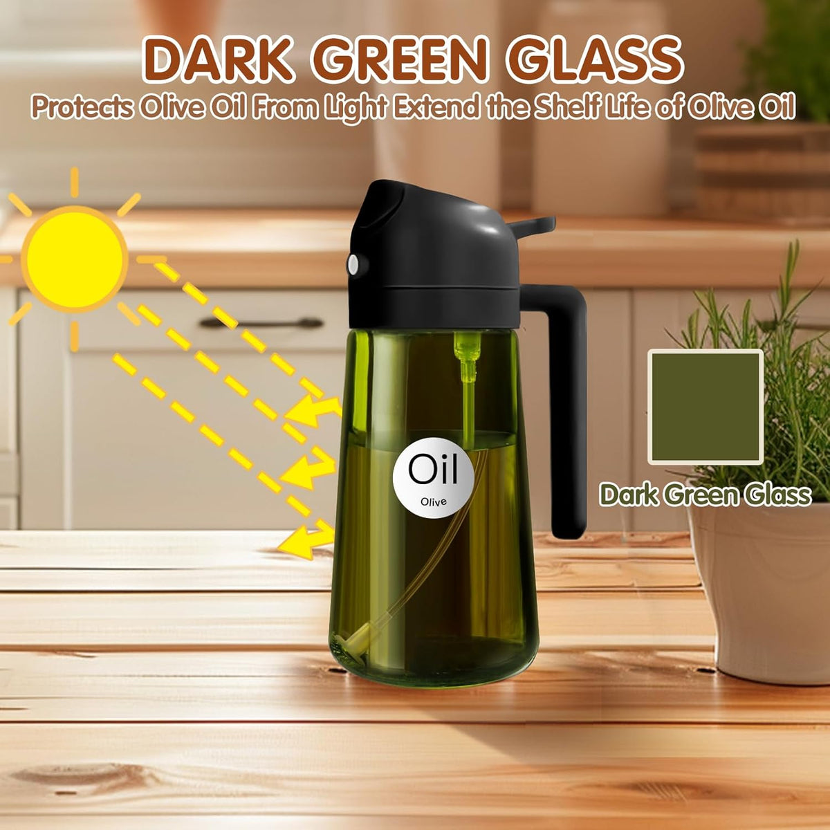 YARRAMATE 16oz/470ml 2PCS Light Blockage Dark Oil Sprayer for Cooking, 2 in 1 Olive Oil Dispenser