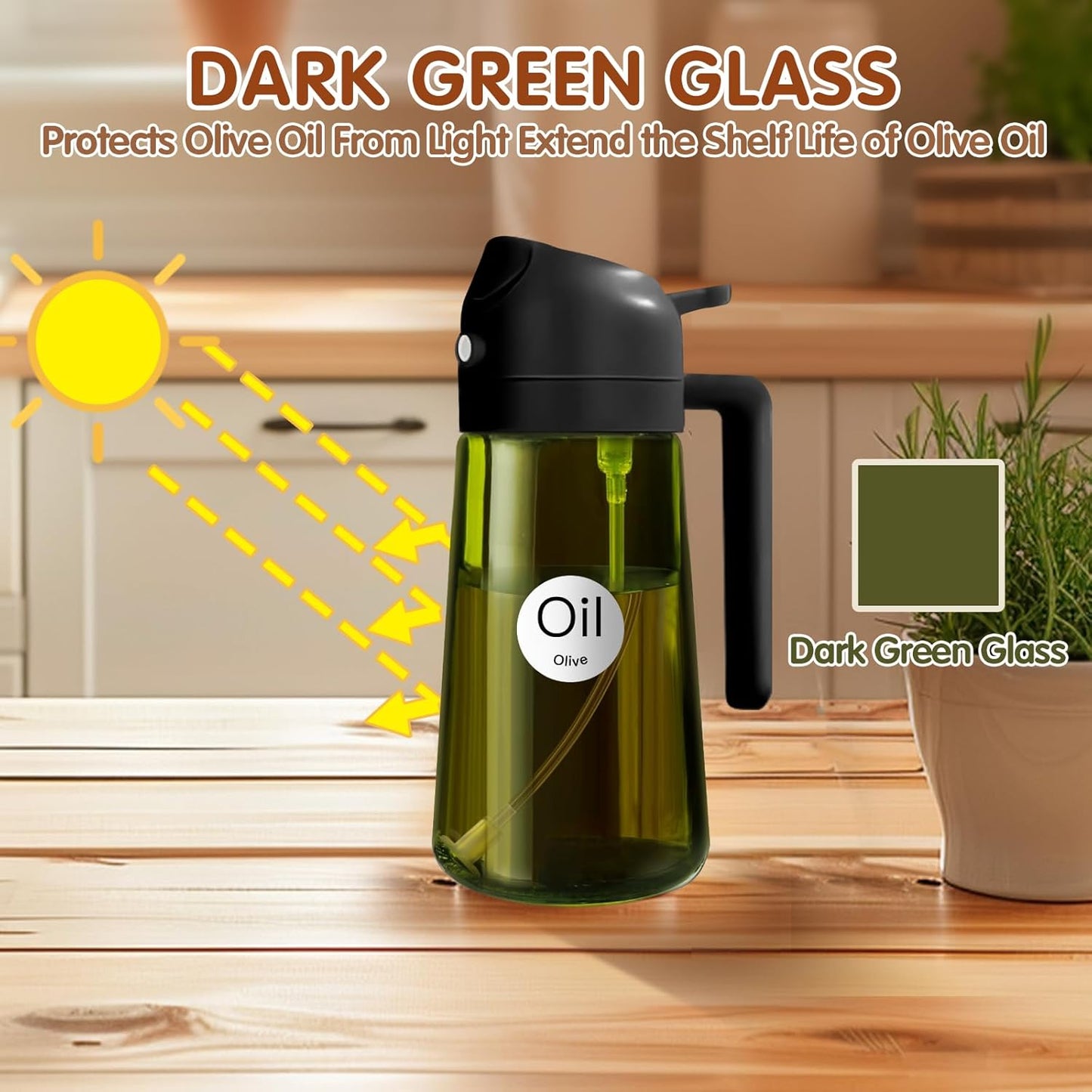 YARRAMATE 16oz/470ml 2PCS Light Blockage Dark Oil Sprayer for Cooking, 2 in 1 Olive Oil Dispenser