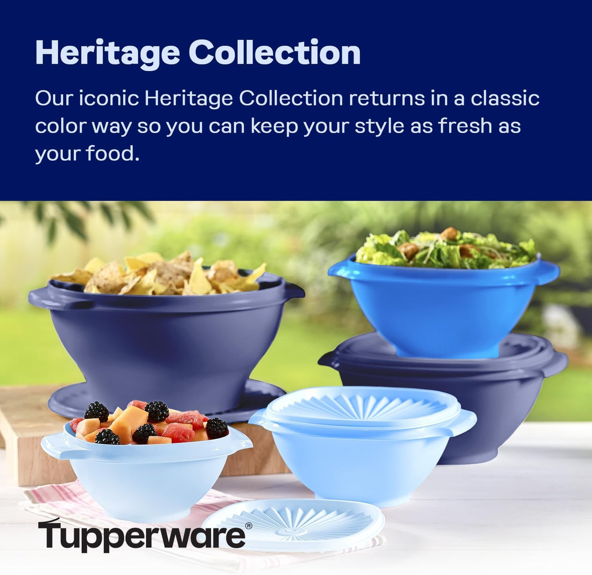 Tupperware Heritage Collection, New 10 Piece Food Storage Container Set in Vintage Blue, Dishwasher