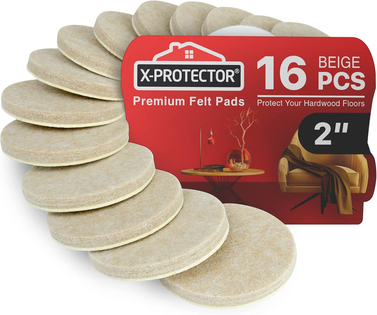 16 Heavy-Duty Felt Furniture Pads 2” 1/4” Thick X-Protector! Round Felt Pads for Furniture Feet