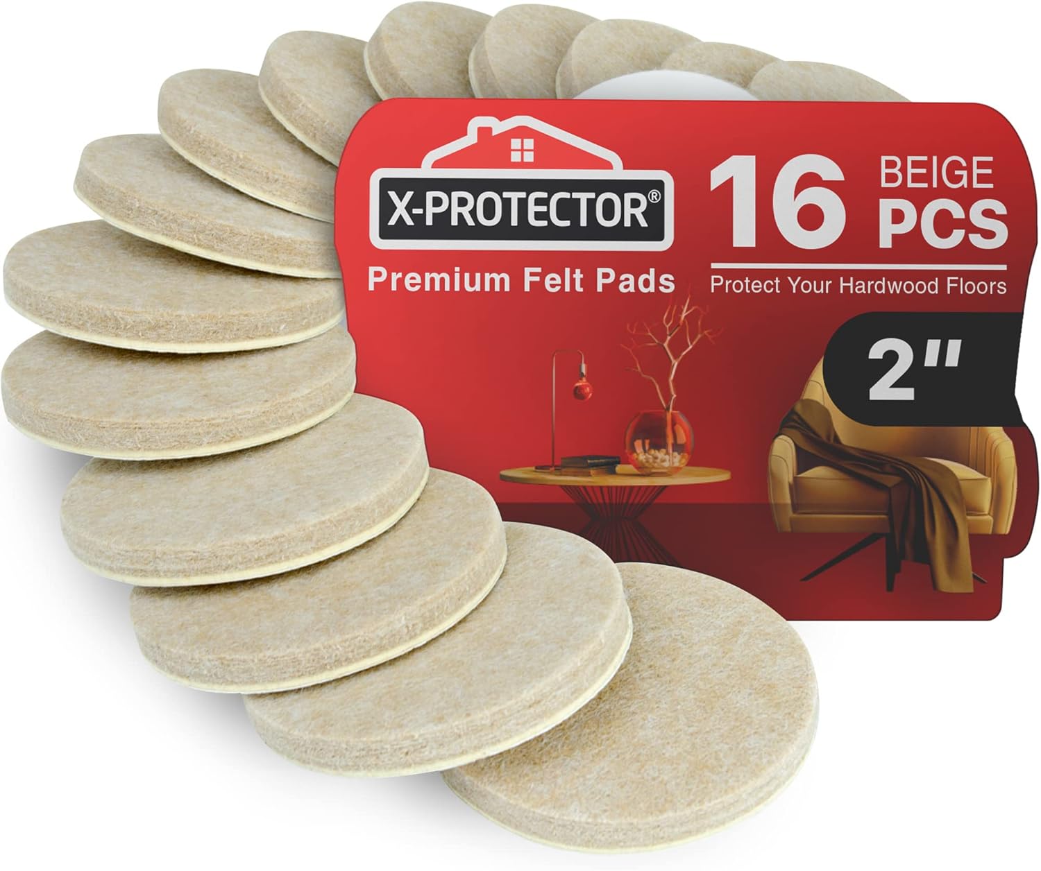 16 Heavy-Duty Felt Furniture Pads 2” 1/4” Thick X-Protector! Round Felt Pads for Furniture Feet