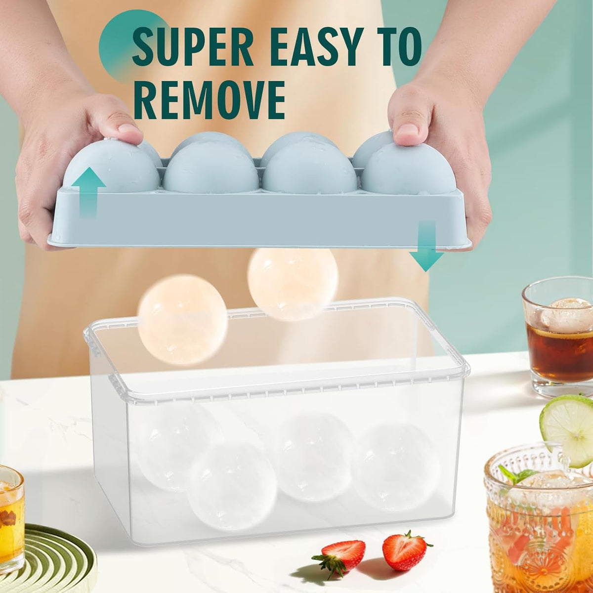 WIBIMEN Large Ice Cube Molds, Big Round Whiskey Ice Cube Trays for Freezer, Easy to Fill & Release