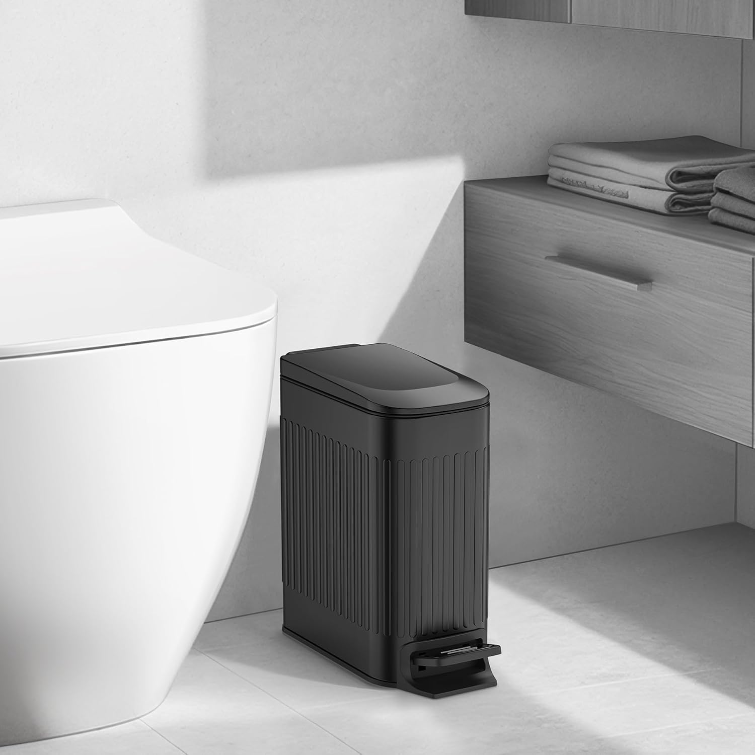 TIPGO Slim Bathroom Trash Can with Lid Soft Close, Step Pedal, 6 Liter / 1.6 Gallon Stainless Steel