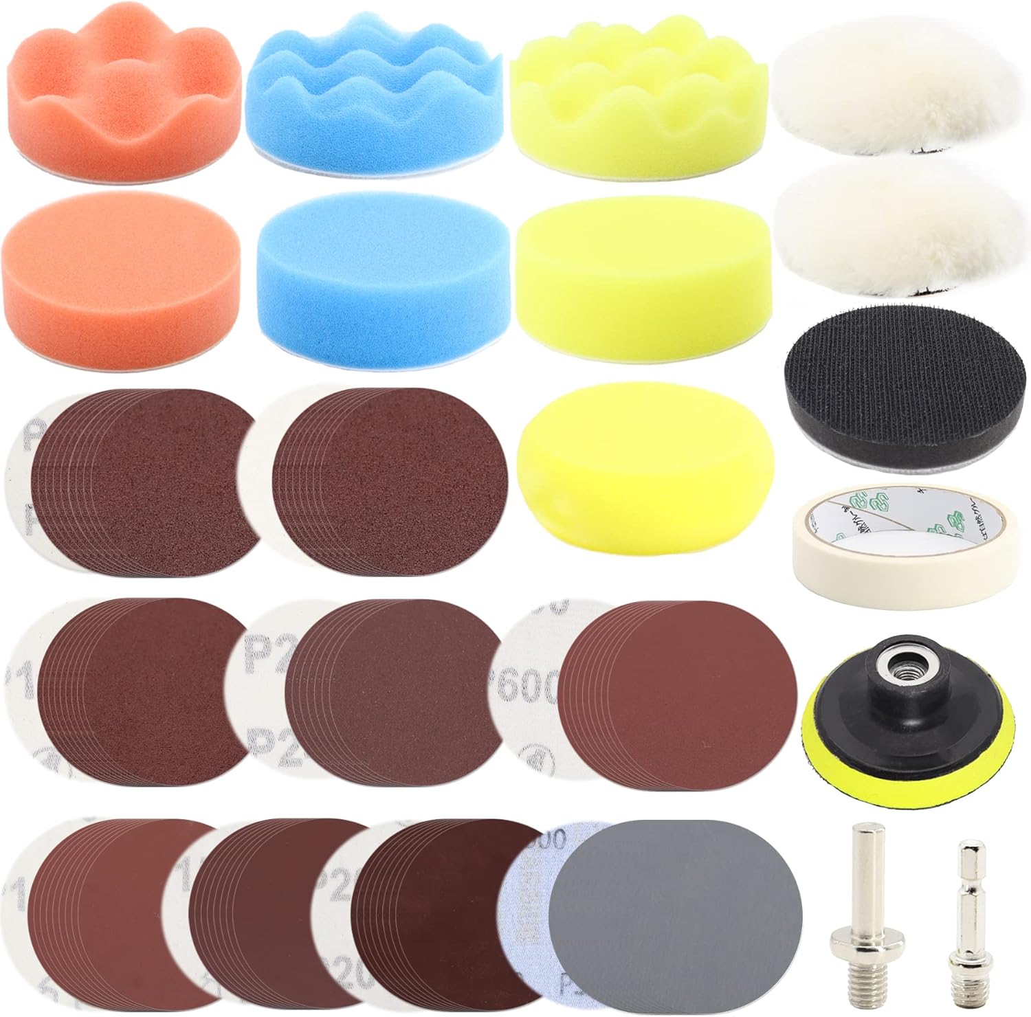 104PCS Car Headlight Restoration Kit - 3Inch Sanding Discs, Wool & Sponge Buffing Pads, Interface