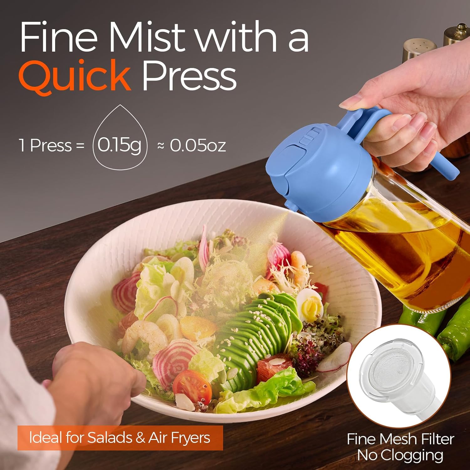 YARRAMATE 16oz/470ml Glass Olive Oil Sprayer for Cooking with Stickers, 2 in 1 Oil Dispenser for