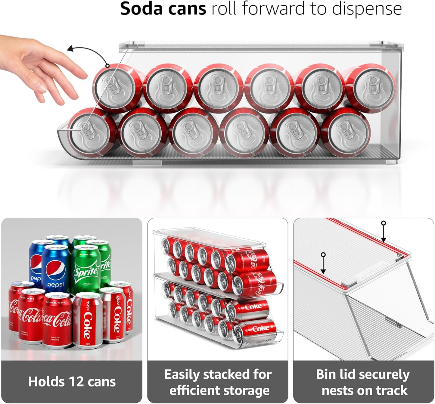 Sorbus Soda Can Organizer for Refrigerator Stackable Can Holder Dispenser with Lid for Fridge