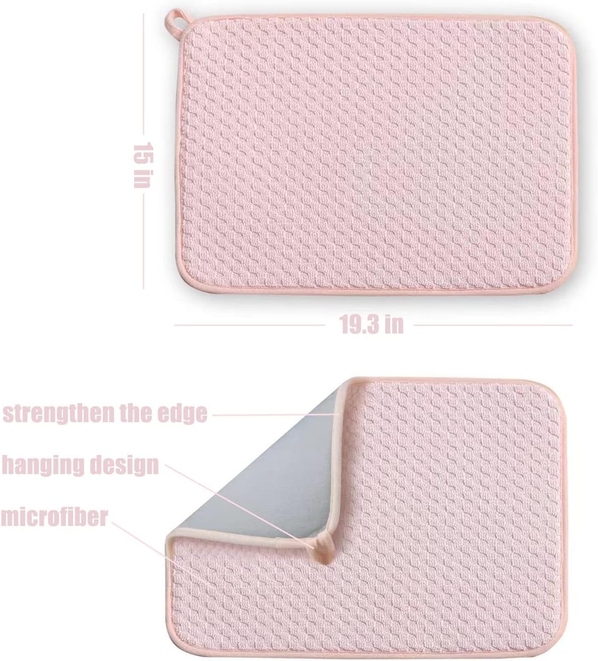 Pink Dish Drying Mats for Kitchen Counter, 2 Pack Dish Drying Mat Drying Pad, Dish Rack Drainer