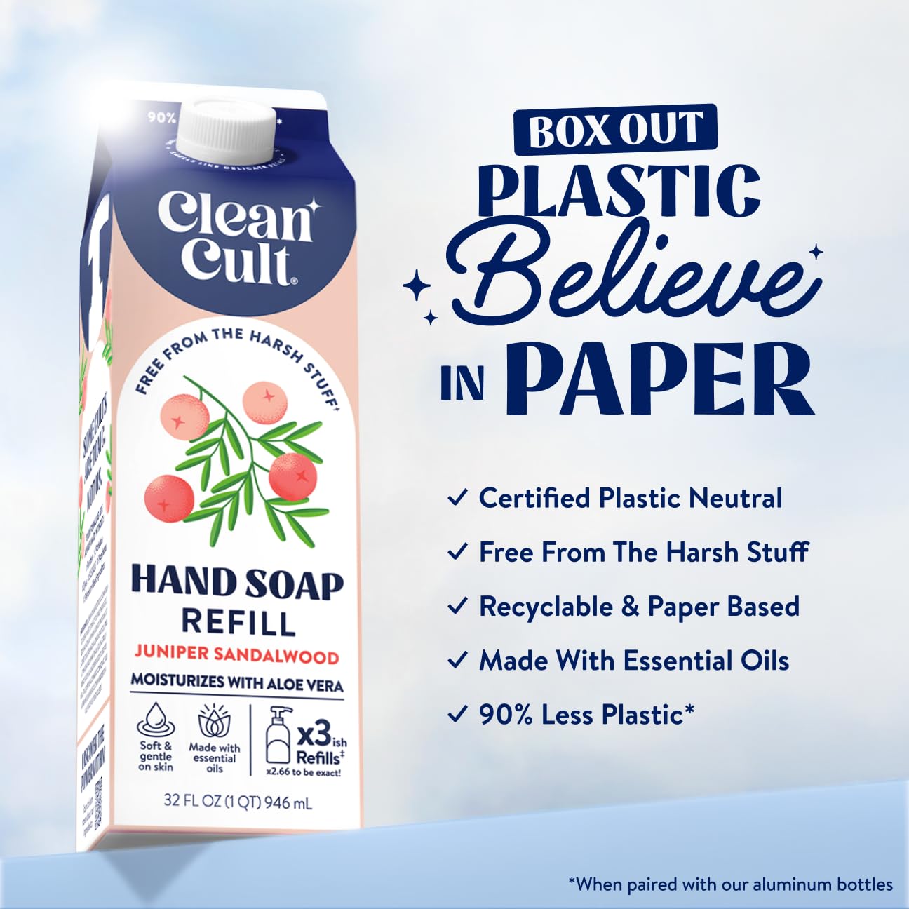 Cleancult Liquid Hand Soap Refill - Juniper Sandalwood - Gentle On Sensitive Skin - Made with Aloe