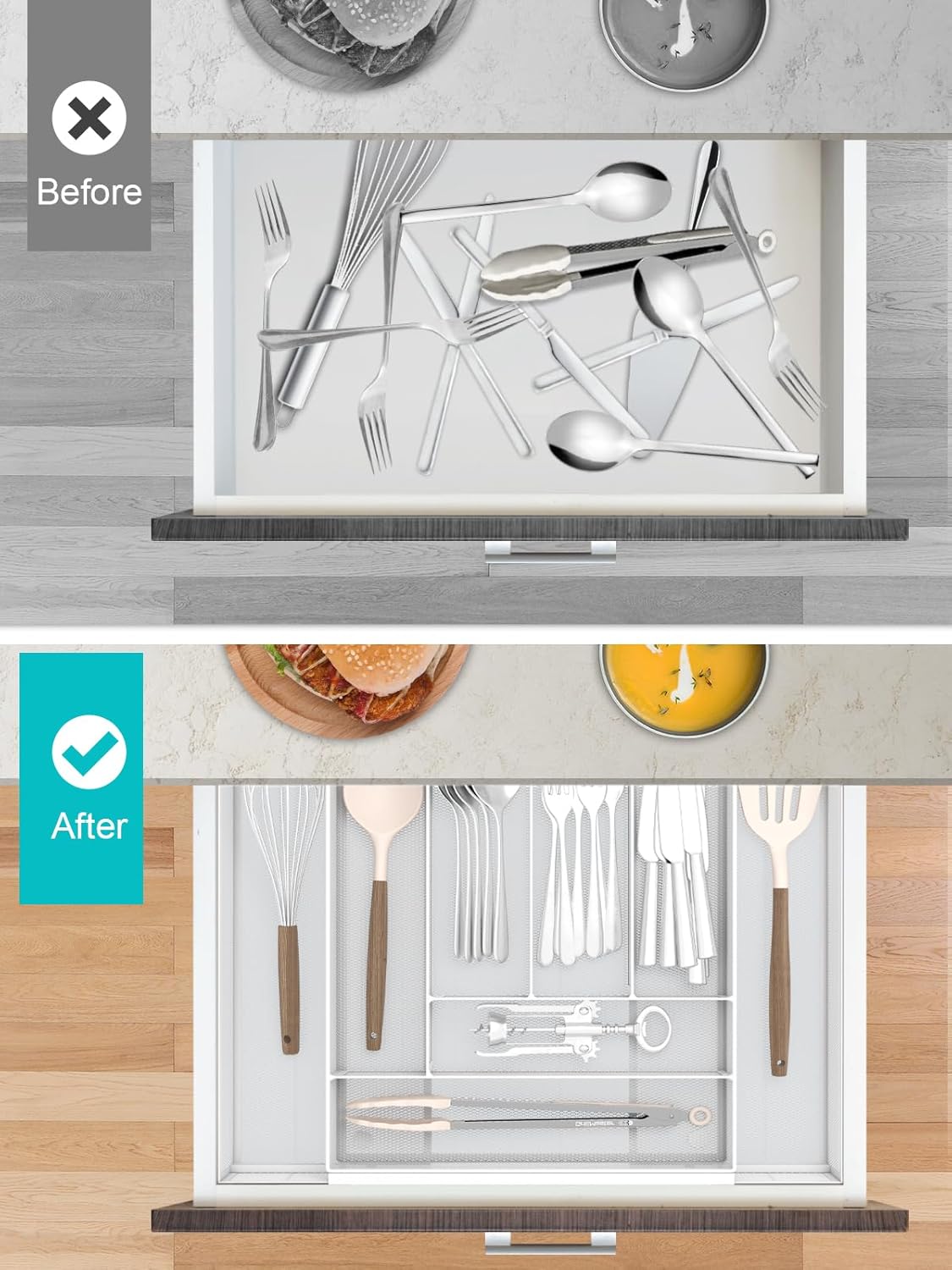 Silverware Organizer Metal Mesh, Large Drawer Organizer, Utensil Cutlery Tray for kitchen drawers