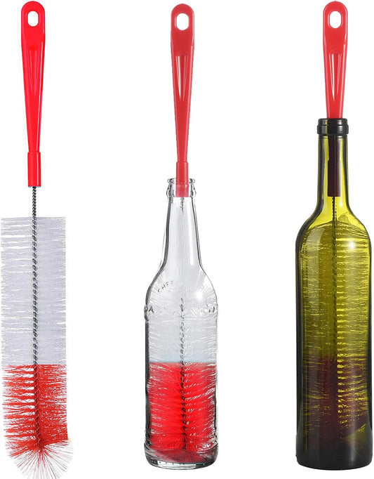 ALINK 3-Pack Long Red Bottle Cleaning Brush for Narrow Neck Beer, Wine, Kombucha, Hydroflask