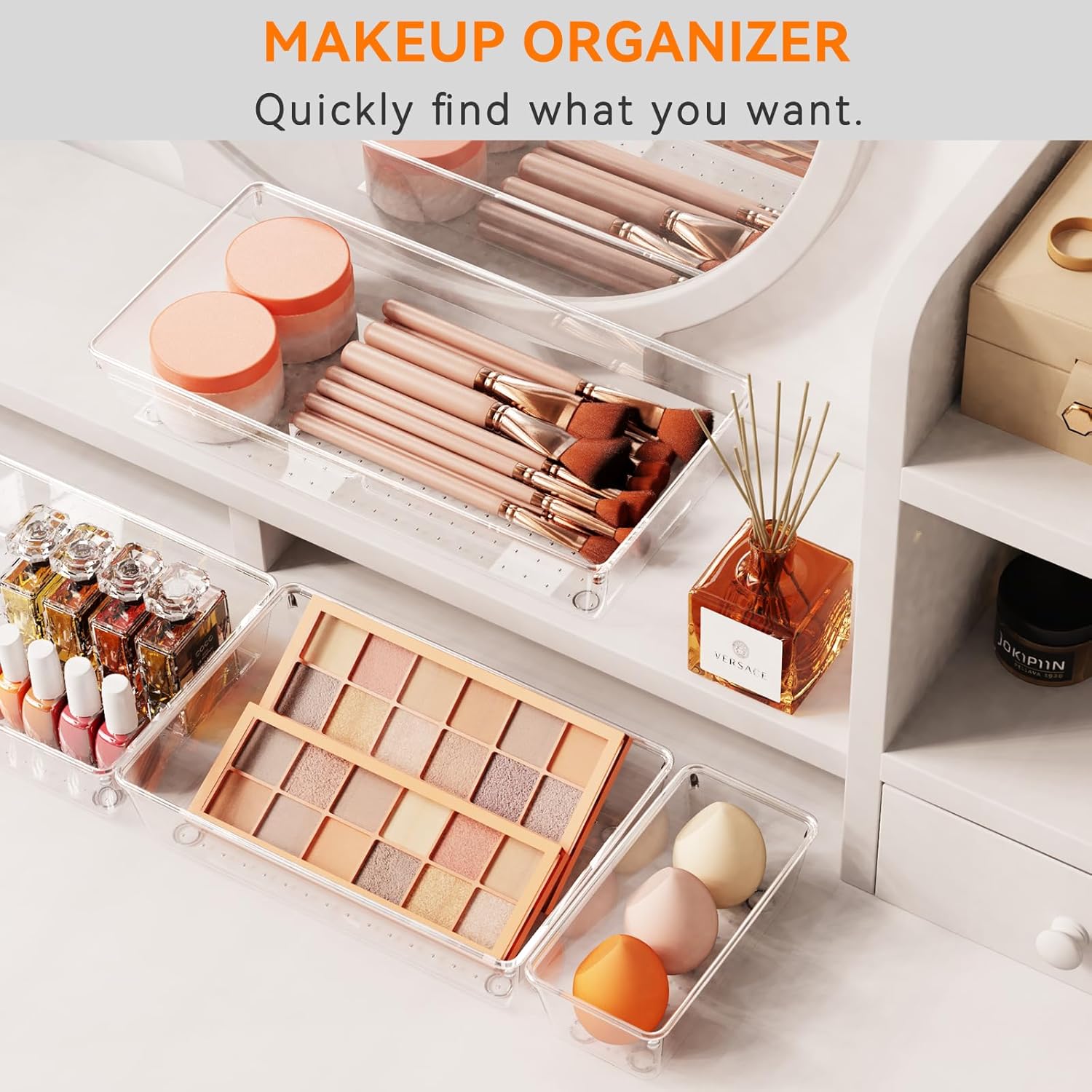 Criusia 21 Pack Large Clear Plastic Drawer Organizer Trays | BPA-Free Acrylic Organizer Bins for