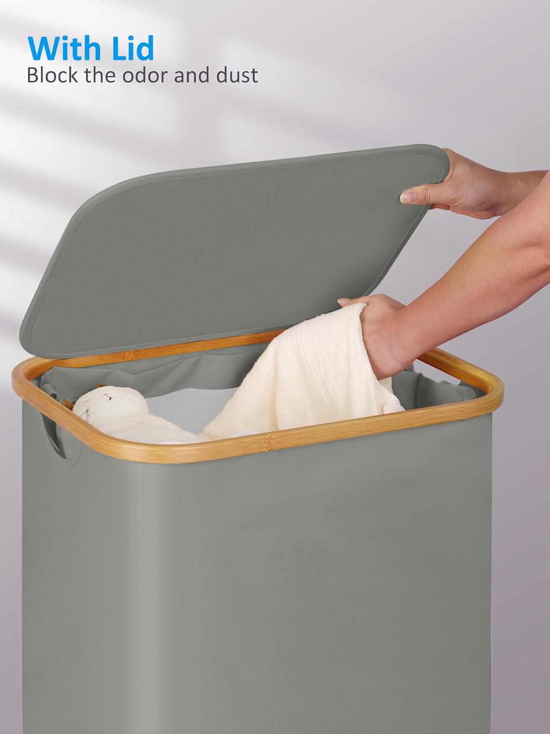 efluky Laundry Basket with Wheels, Tall Rolling Laundry Hamper with Lid and Removable Bag