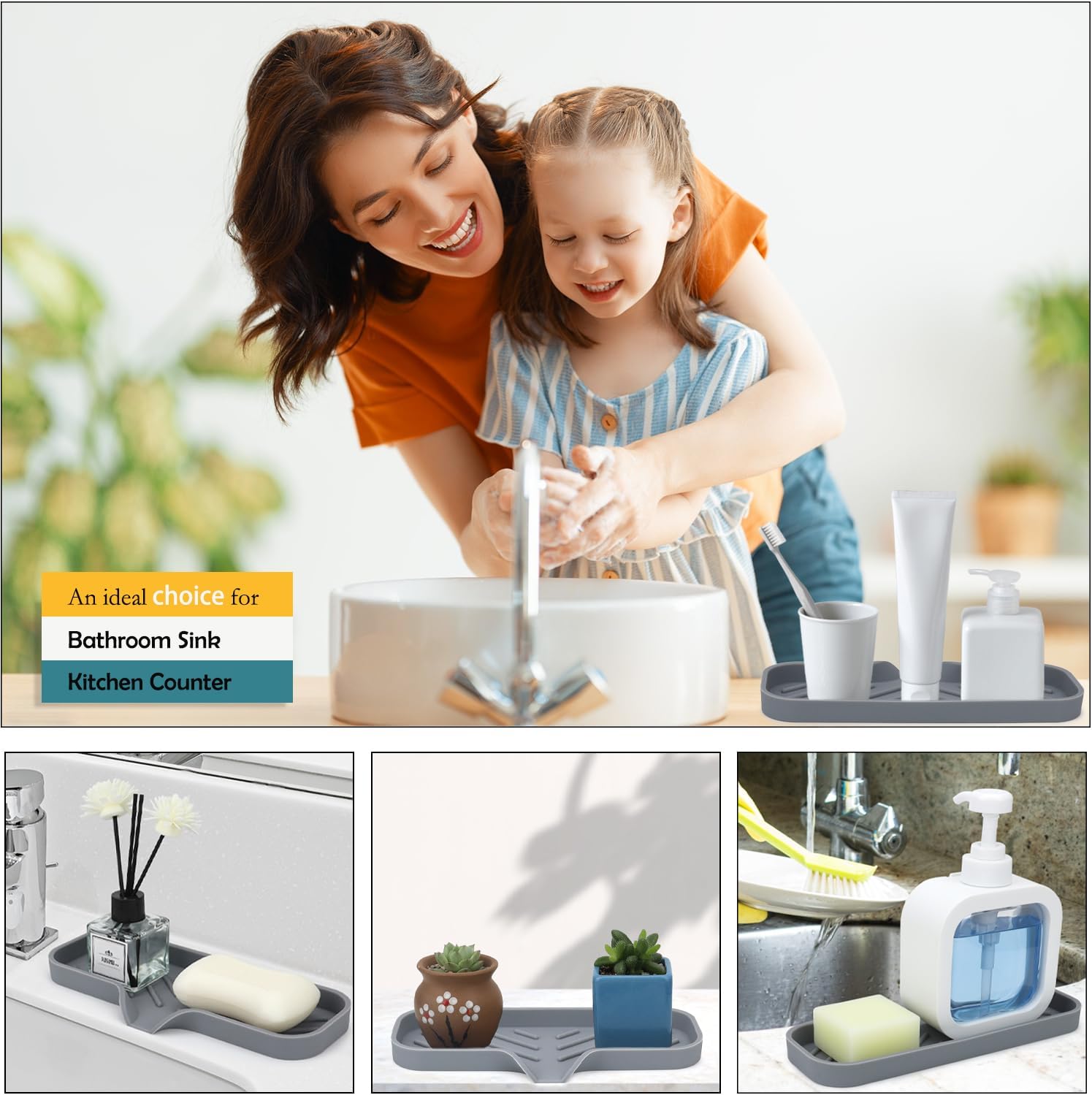 Silicone Bathroom Soap Dishes, Sponge Holder for Kitchen Sink, Shower Soap Holder with Drain, Soap
