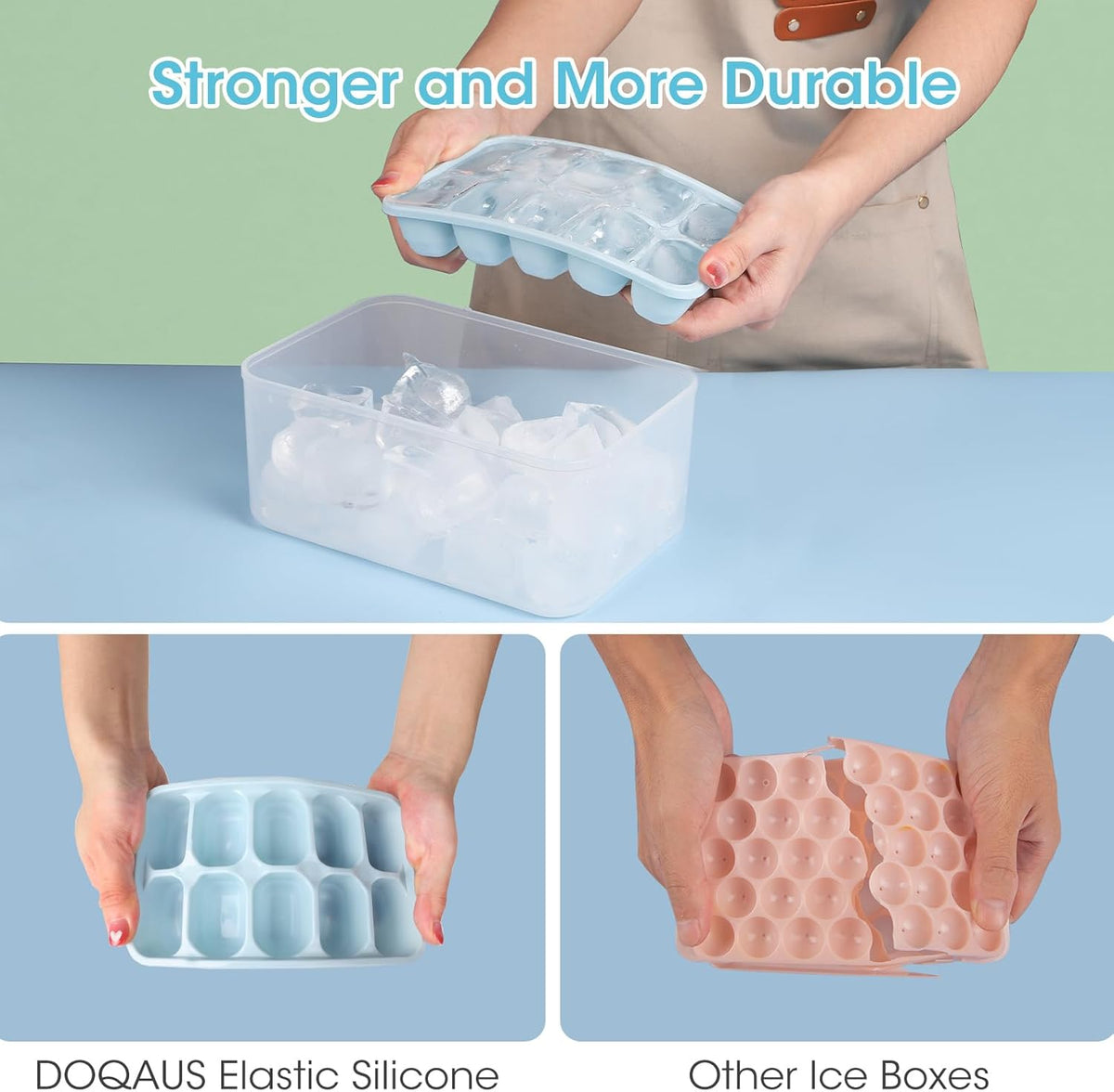DOQAUS Ice Cube Tray with Lid and Bin, 4 Pack Silicone Plastic Ice Cubes Trays for Freezer with