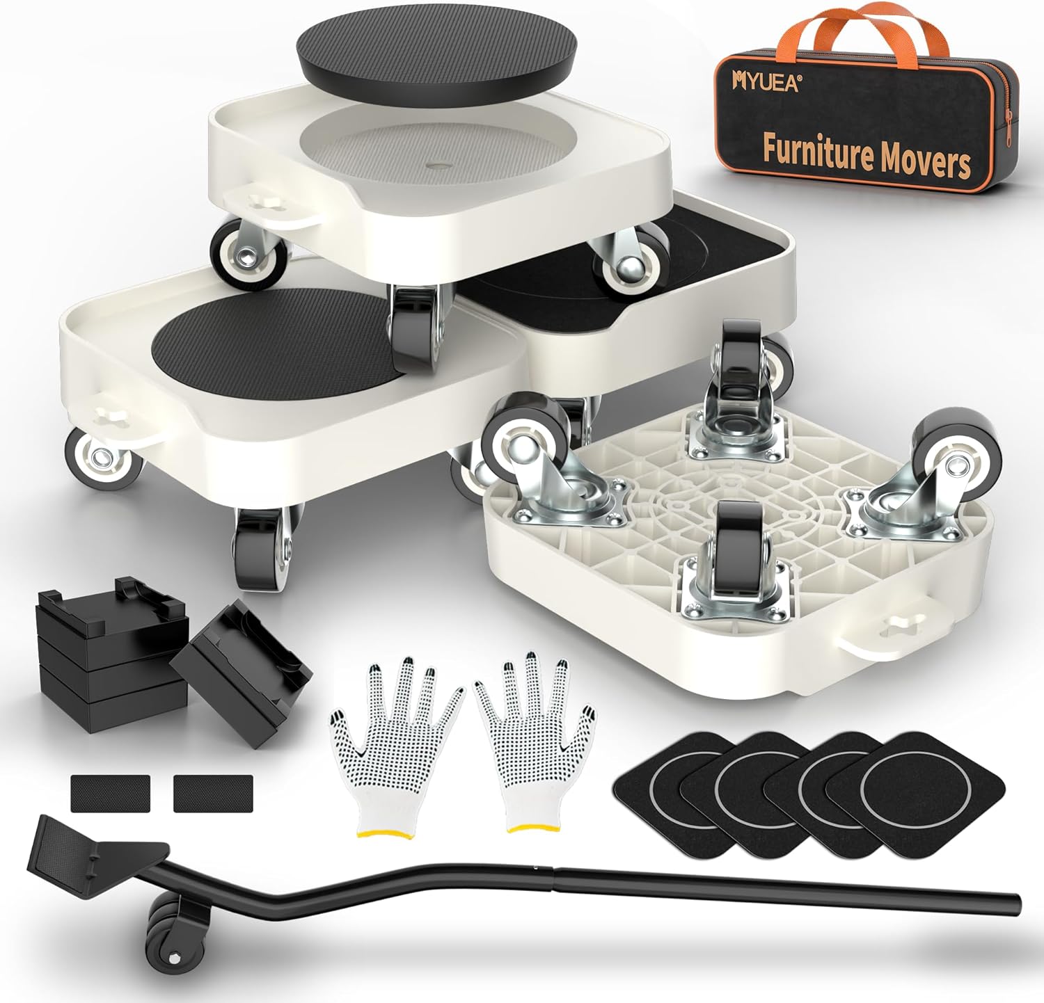 MUEA Furniture Dolly,Heavy-Duty Furniture Movers with Removable Center Pad,Non-Slip L-Edge & TPR