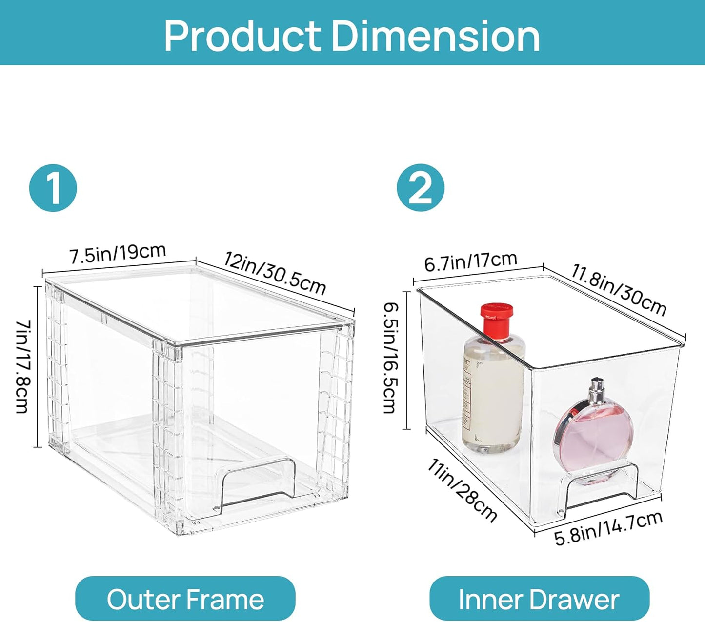Vtopmart 2 Pack Large Stackable Storage Drawers,Clear Acrylic Drawer Organizers with Handles