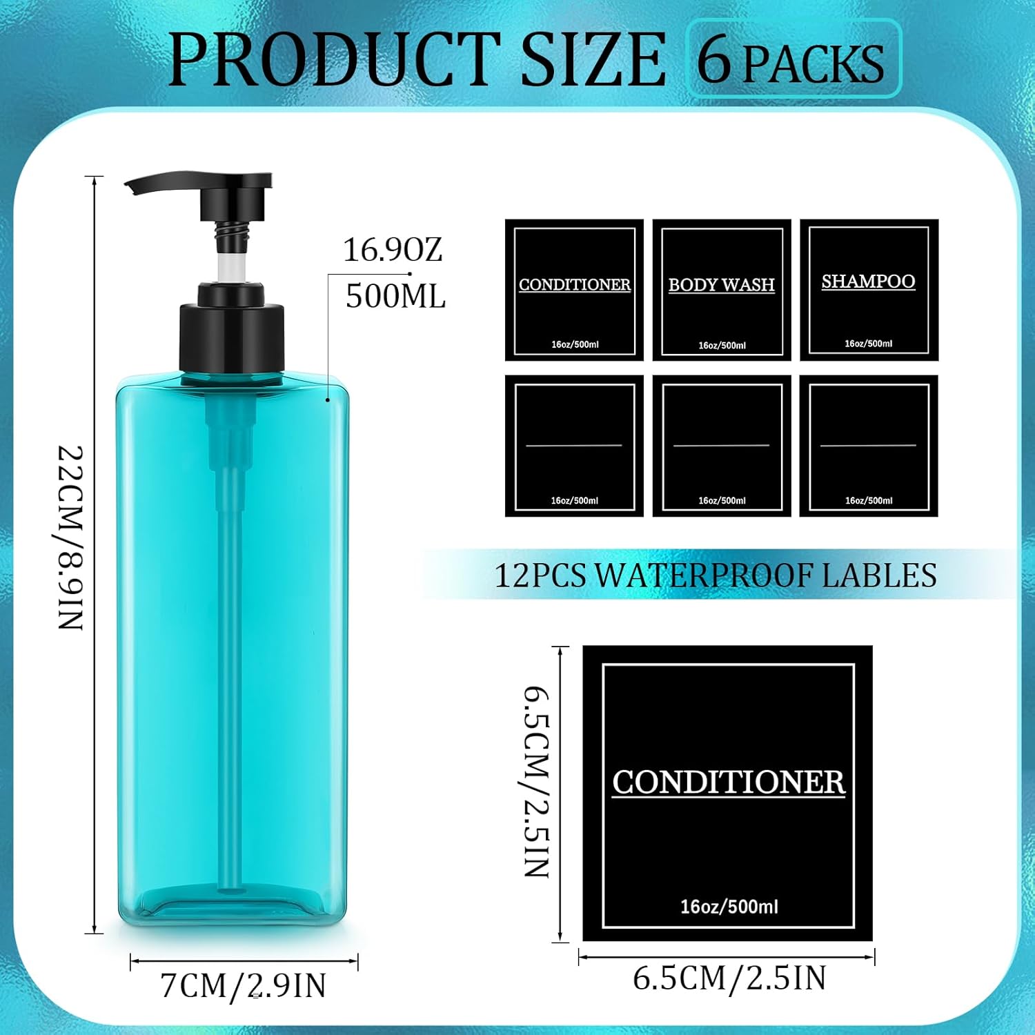 Tanlade 6 Pieces Shampoo and Conditioner Dispenser Bottles 16oz Modern Shower Soap Bottles with