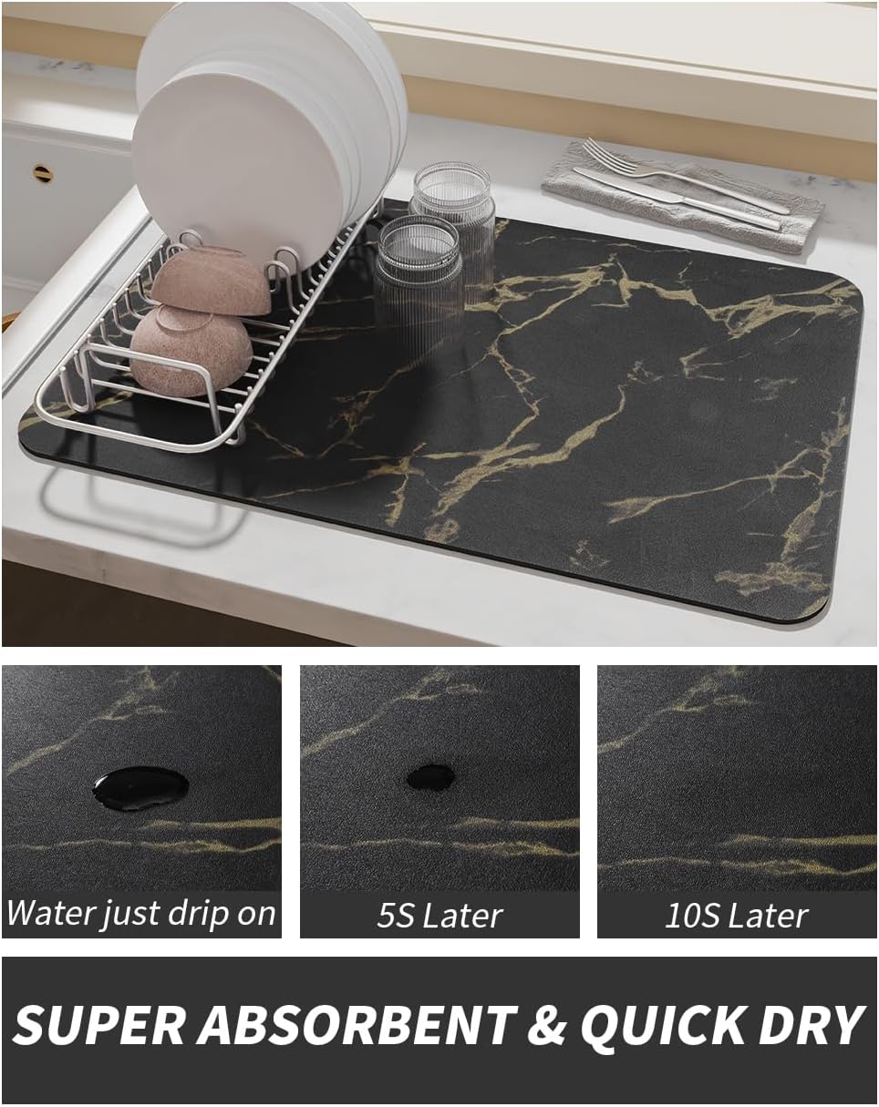 AMOAMI Coffee Mat Hide Stain Rubber Backed Absorbent Dish Drying Mat for Kitchen Counter - Fits