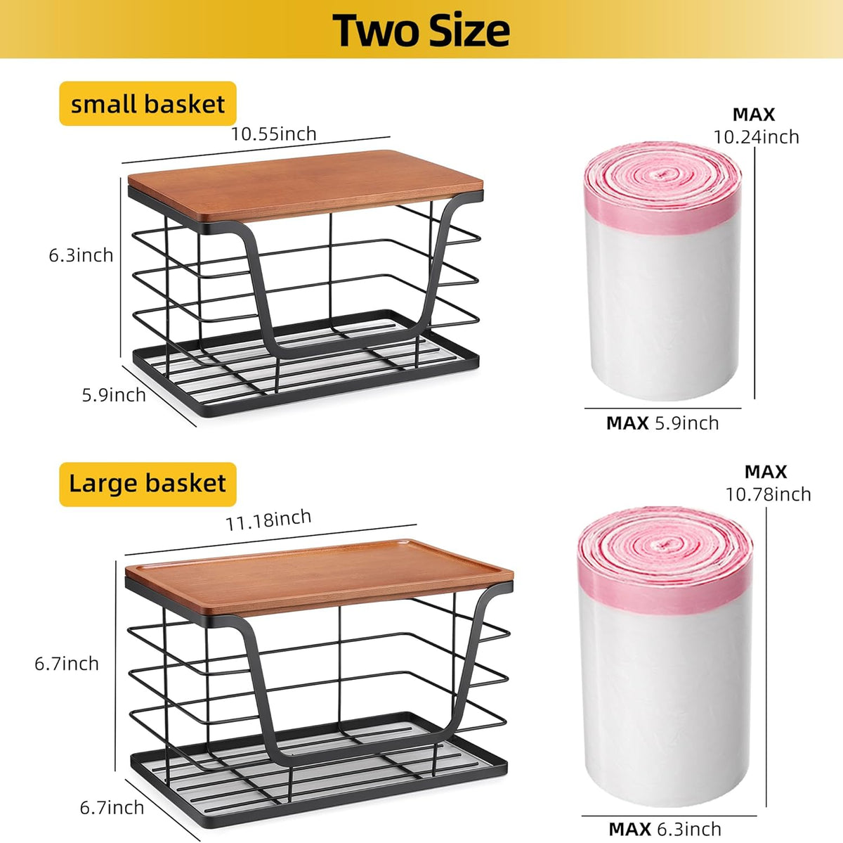 ALOCEO 2 Pack Stackable Storage Bins with Lids, Stainless Steel Extra Large Trash Bag Dispenser