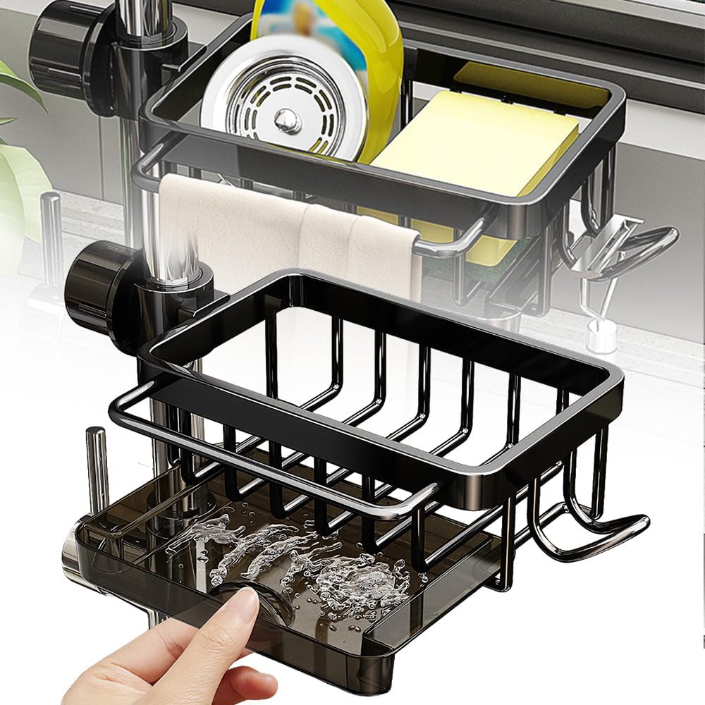 Sink Organizer Rack for Kitchen and Bathroom, 2024 New Kitchen Sink Faucet Organizer with Drip Tray