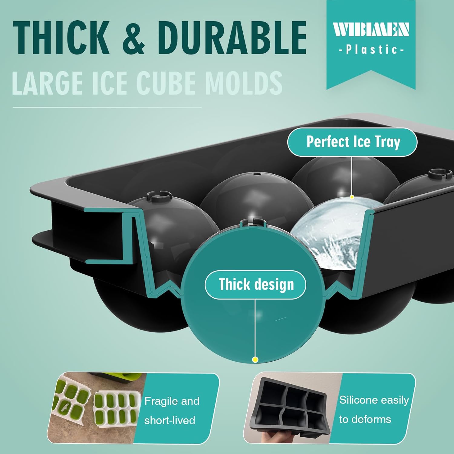 WIBIMEN Large Ice Cube Molds, Big Round Whiskey Ice Cube Trays for Freezer, Easy to Fill & Release