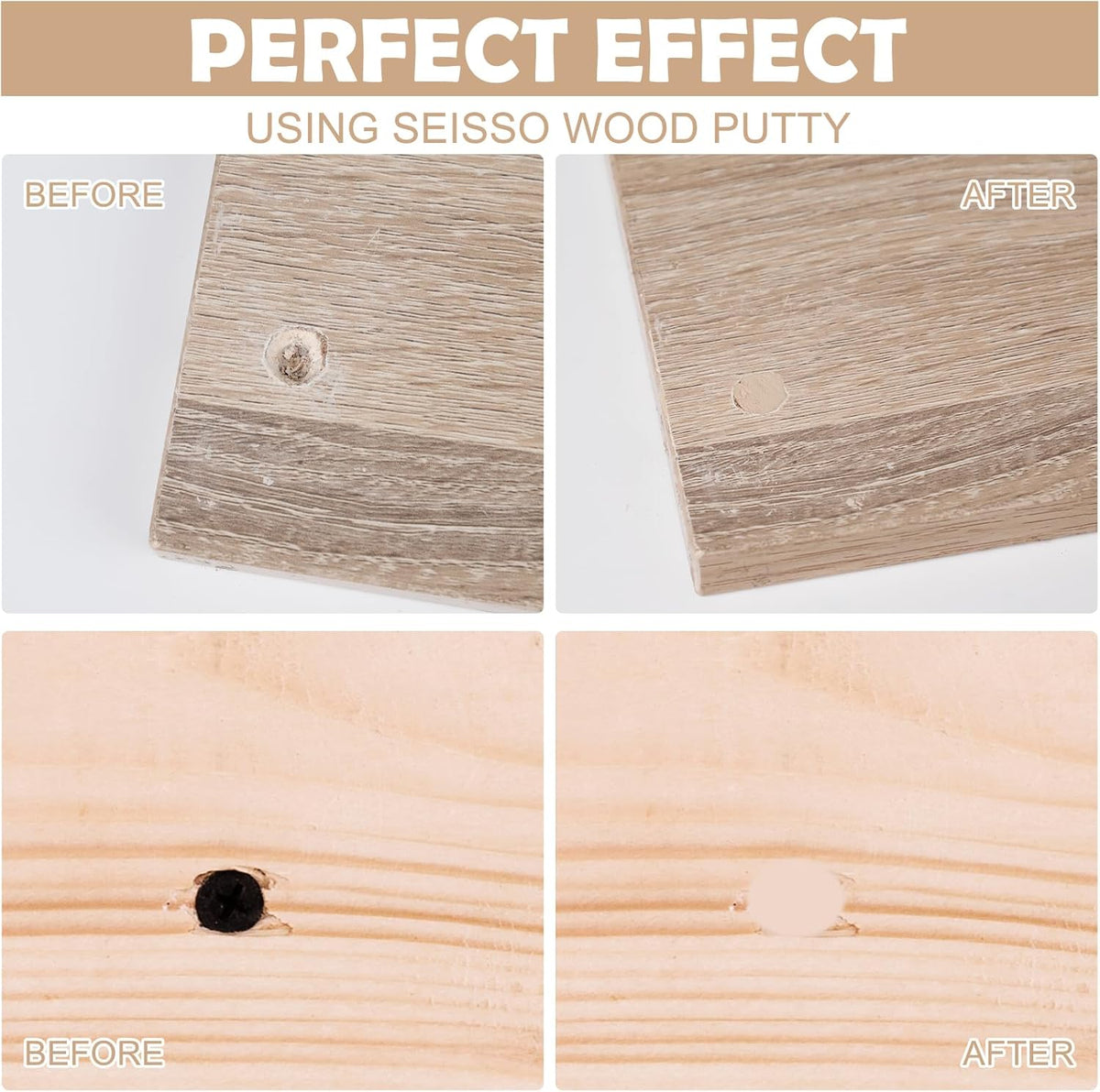 SEISSO Wood Putty, White Oak Wood Filler Paintable, Wood Putty Outdoor Waterproof, Wood Repair