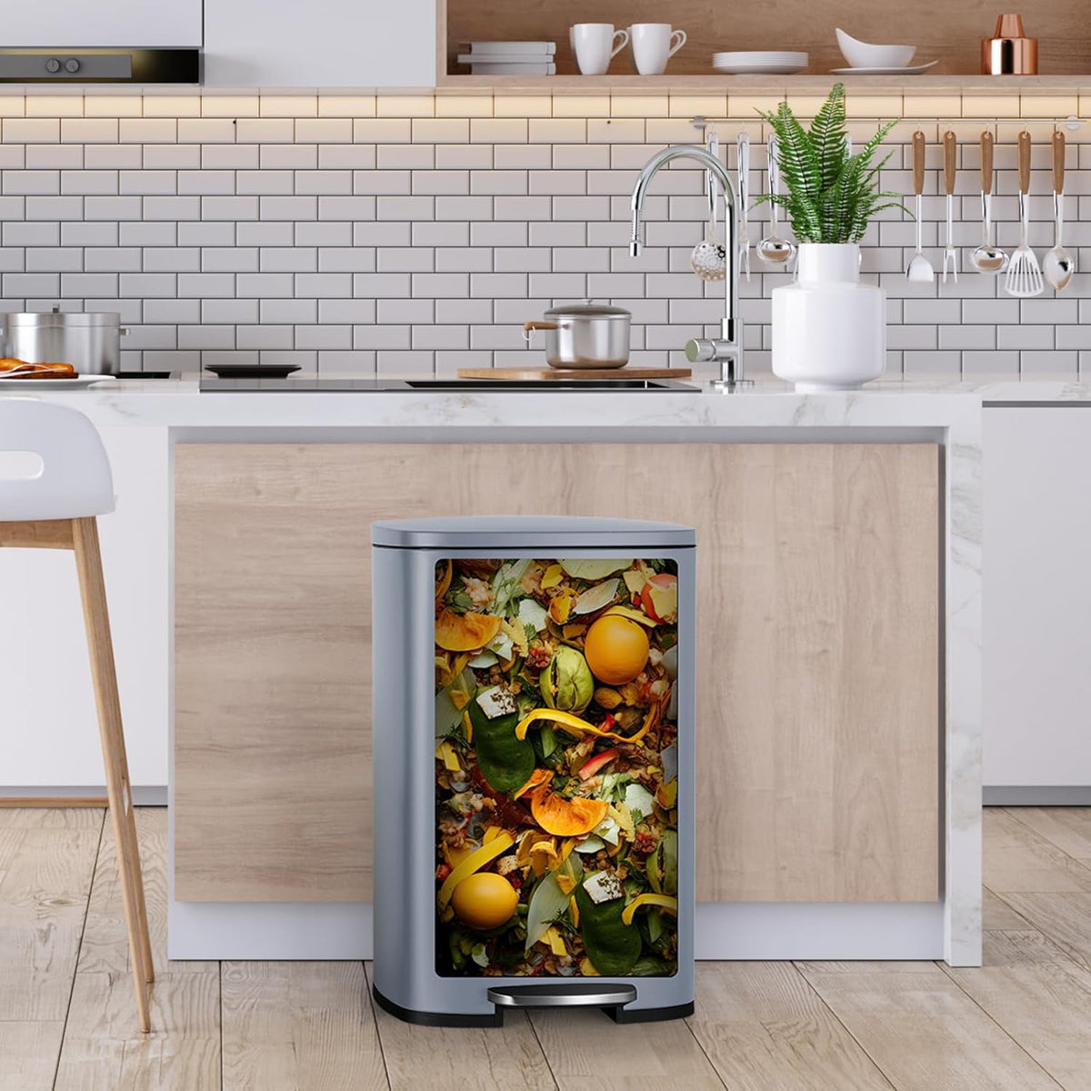 13.2 Gal Kitchen Trash Can, 50L Recycling or Garbage Bin, Brushed Stainless Steel Waste Basket