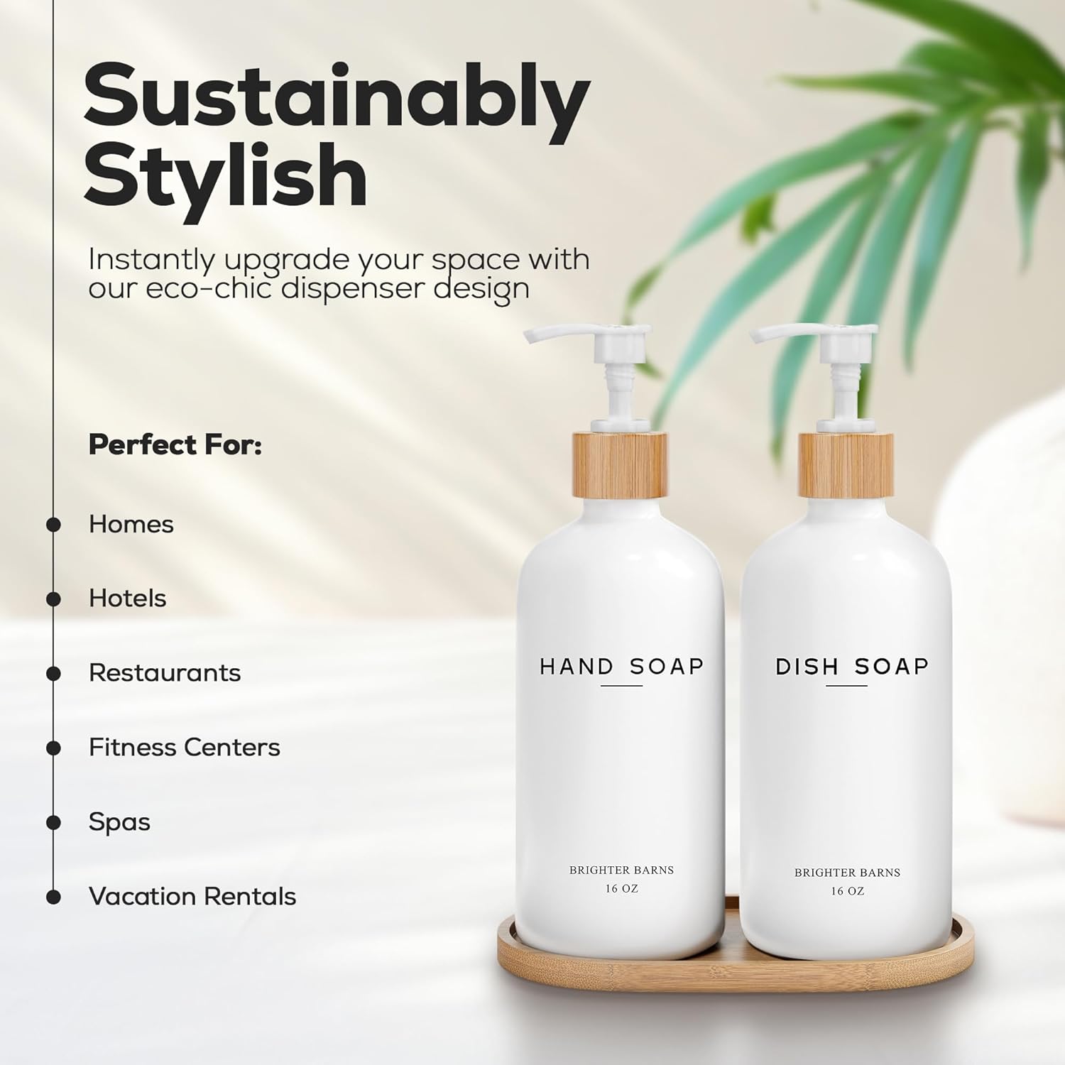 White Glass Hand and Dish Soap Dispenser Set by Brighter Barns - Kitchen Soap Dispenser Set with