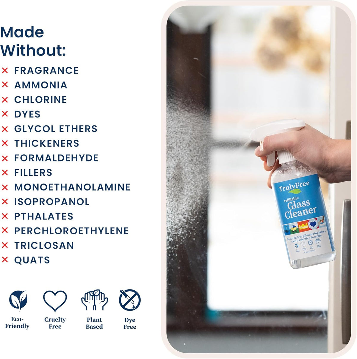 Truly Free Natural Glass Cleaner - Removes Dirt & Debris for Sparkling Clean Windows & Glass