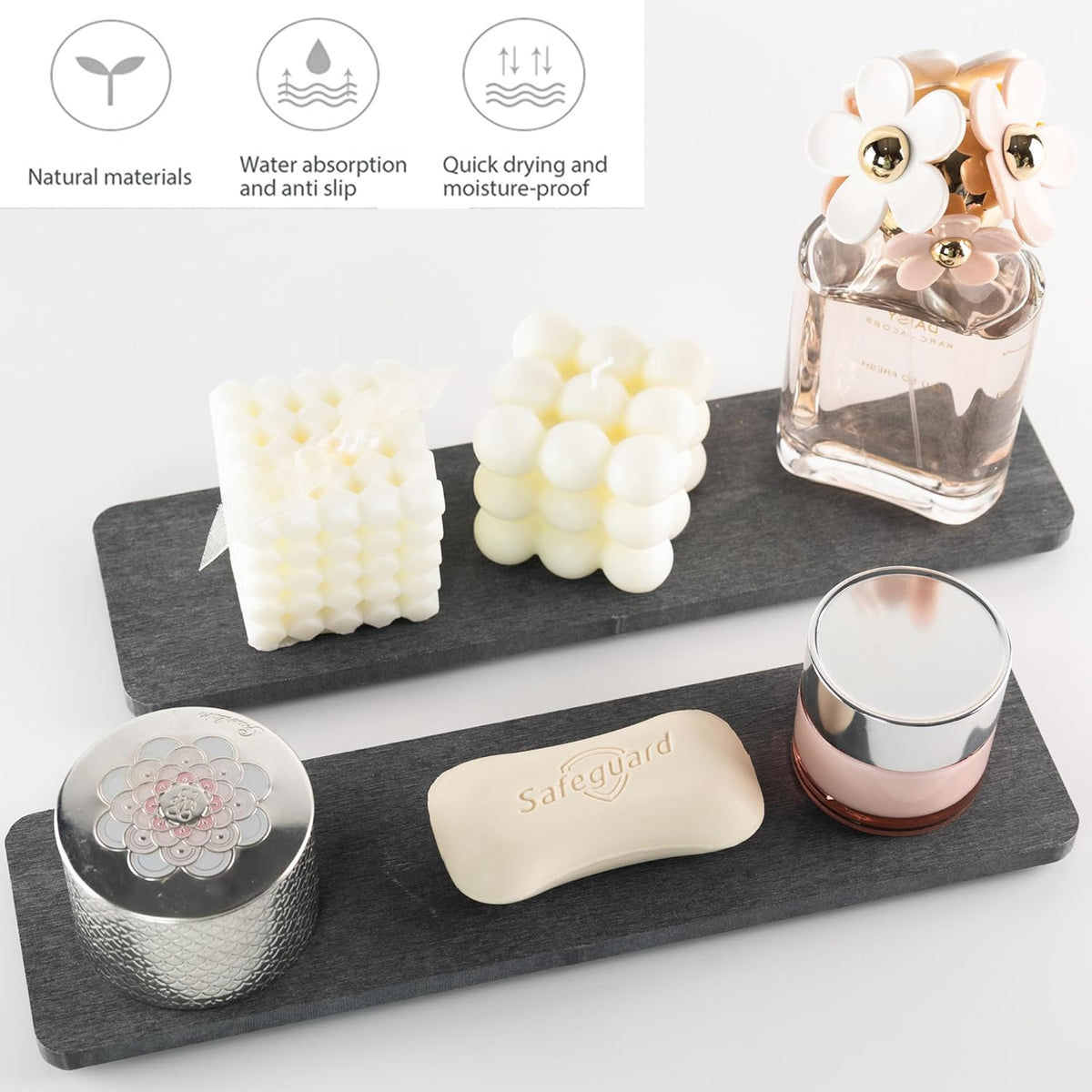 2 Pcs Water Absorbing Stone Trays, Kitchen/Bathroom Sink Soap Dish, Diatomite Tray Used for Hand