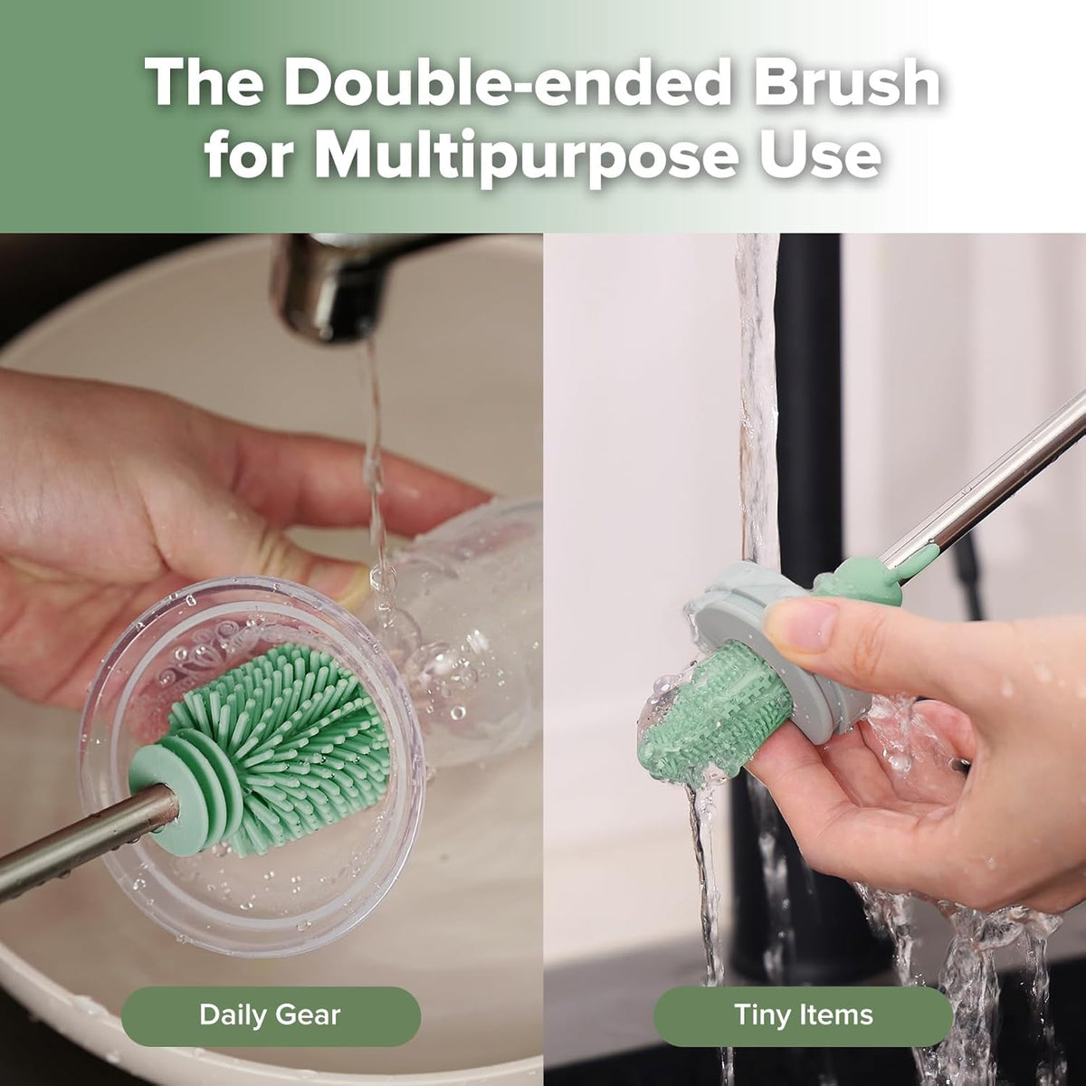 haakaa Cleaning Brush Silicone Bottle Brush Double-Ended Soft Silicone Bristles for Breast Pumps