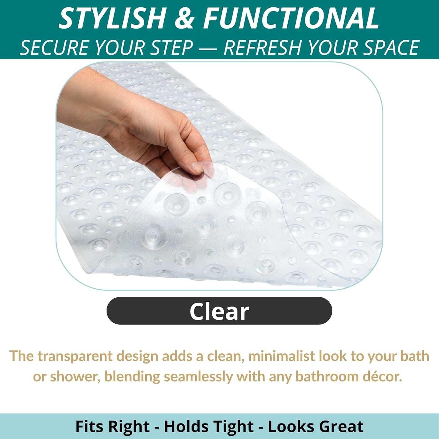 ENKOSI Bath Mat – 40 x 16 Inch Extra Long Non Slip Bathtub Mat – Anti Slip Clear Shower Mat with