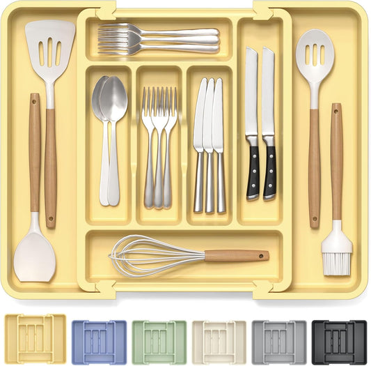 Caperci Large Silverware Organizer for Kitchen Drawer & Utensils - Expandable Drawer Organizer for