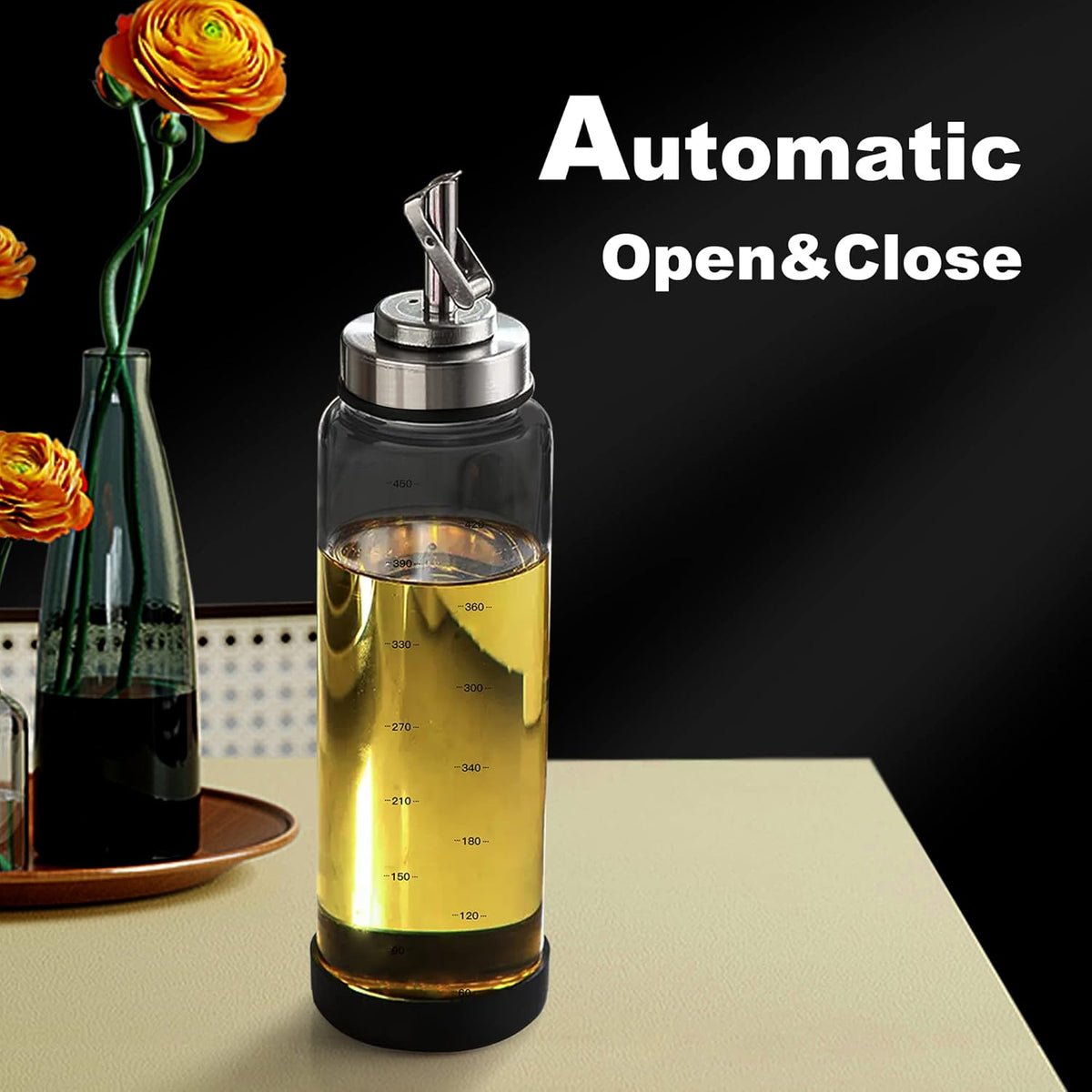 Suli Glass Olive Oil Dispenser Bottle -2 Pack17oz Oil and Vinegar Cruet Set with Steel Spouts and