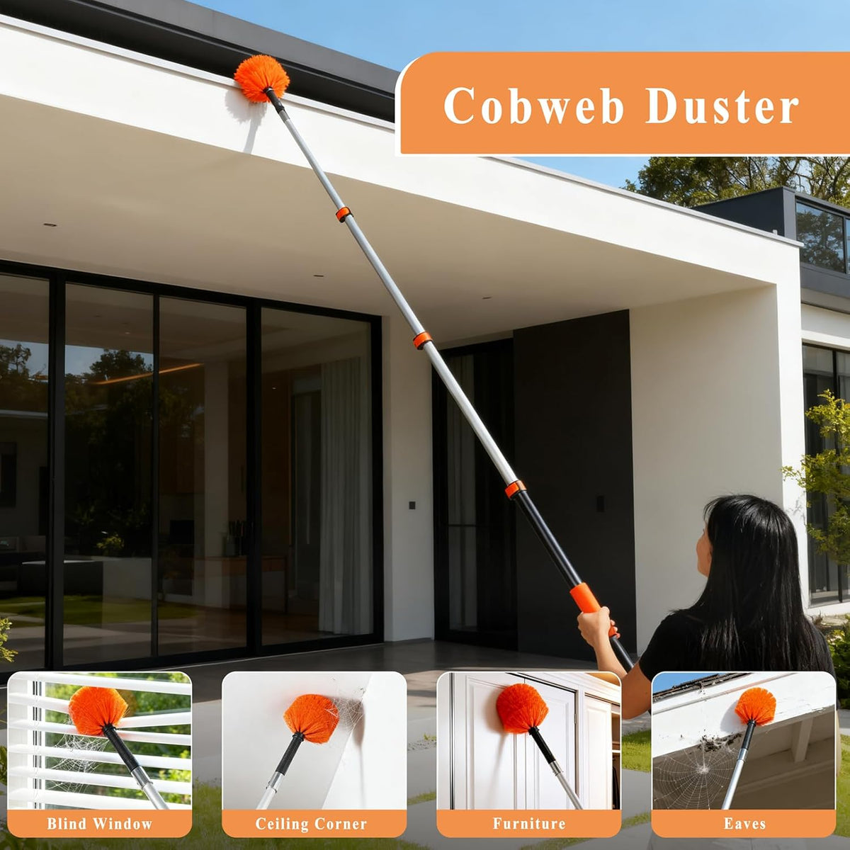 20ft High Ceiling Duster Kit with 5-12ft Heavy-Duty Extension Pole, Cobweb Duster, Ceiling Fan