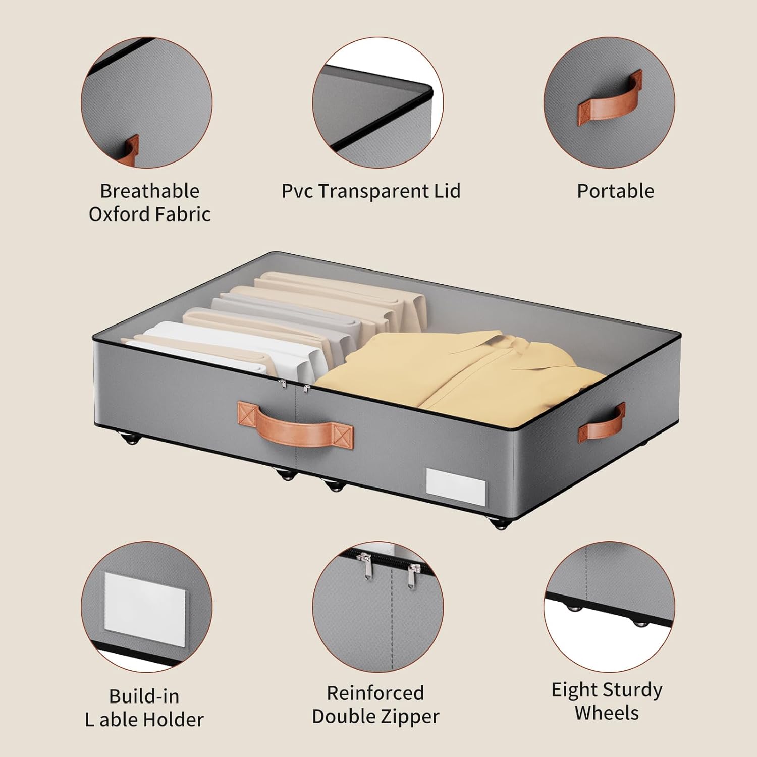 Under bed Storage With Wheels,Low profile 5.5 inches Height Storage Bins,Rolling Under bed Shoe