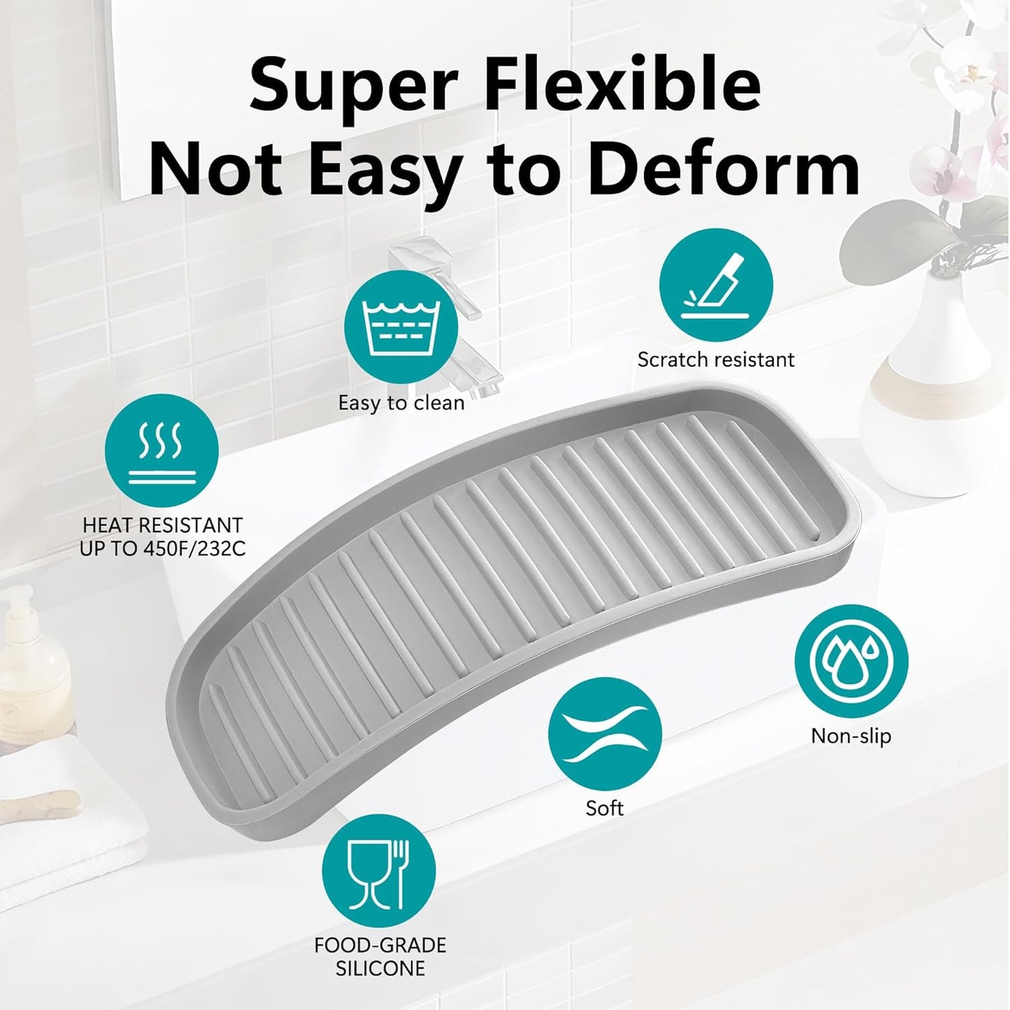 Silicone Sponge Holder 2 Pack, Dish Soap Holder for Kitchen Counter, Waterproof Sponge Soap Tray