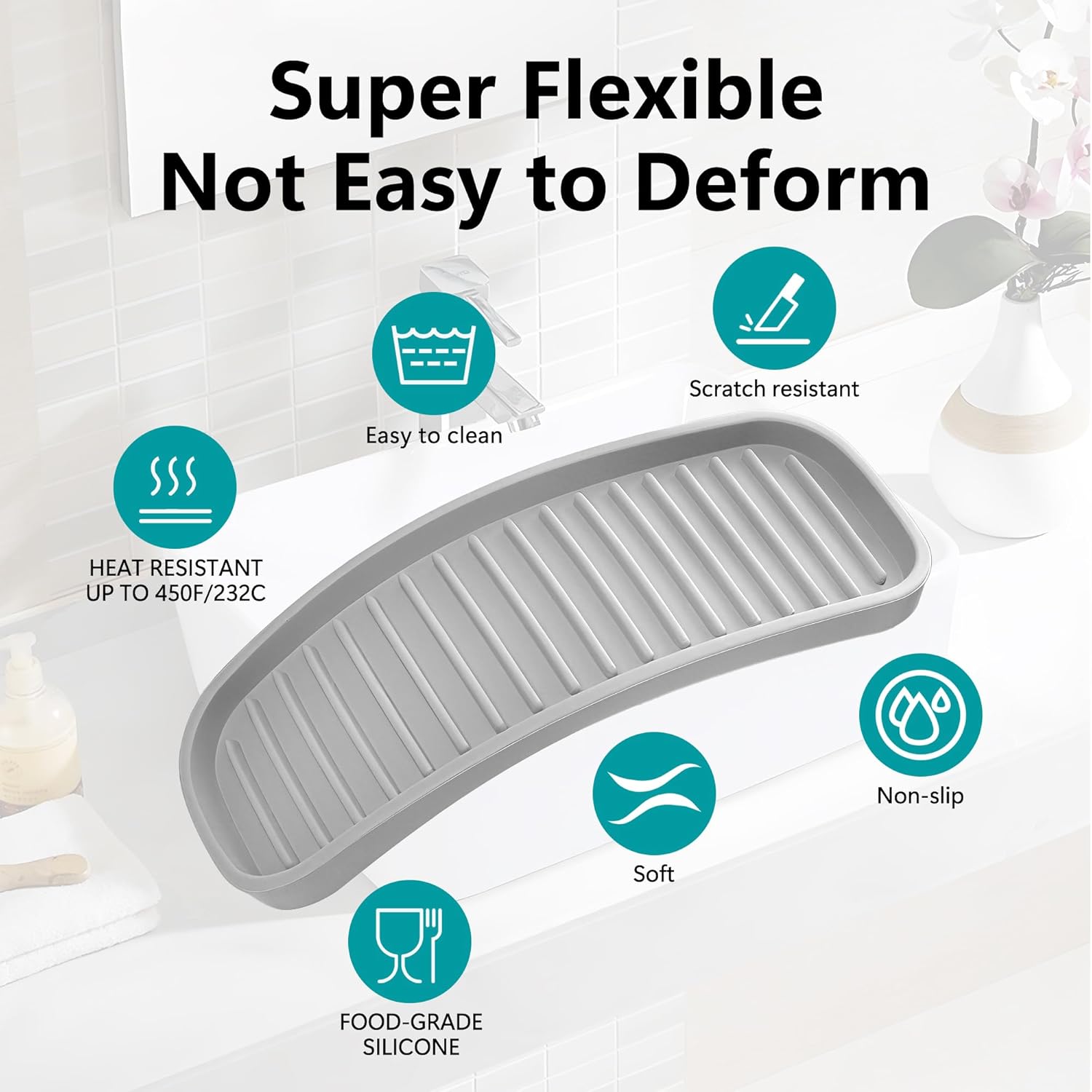 Silicone Sponge Holder 2 Pack, Dish Soap Holder for Kitchen Counter, Waterproof Sponge Soap Tray