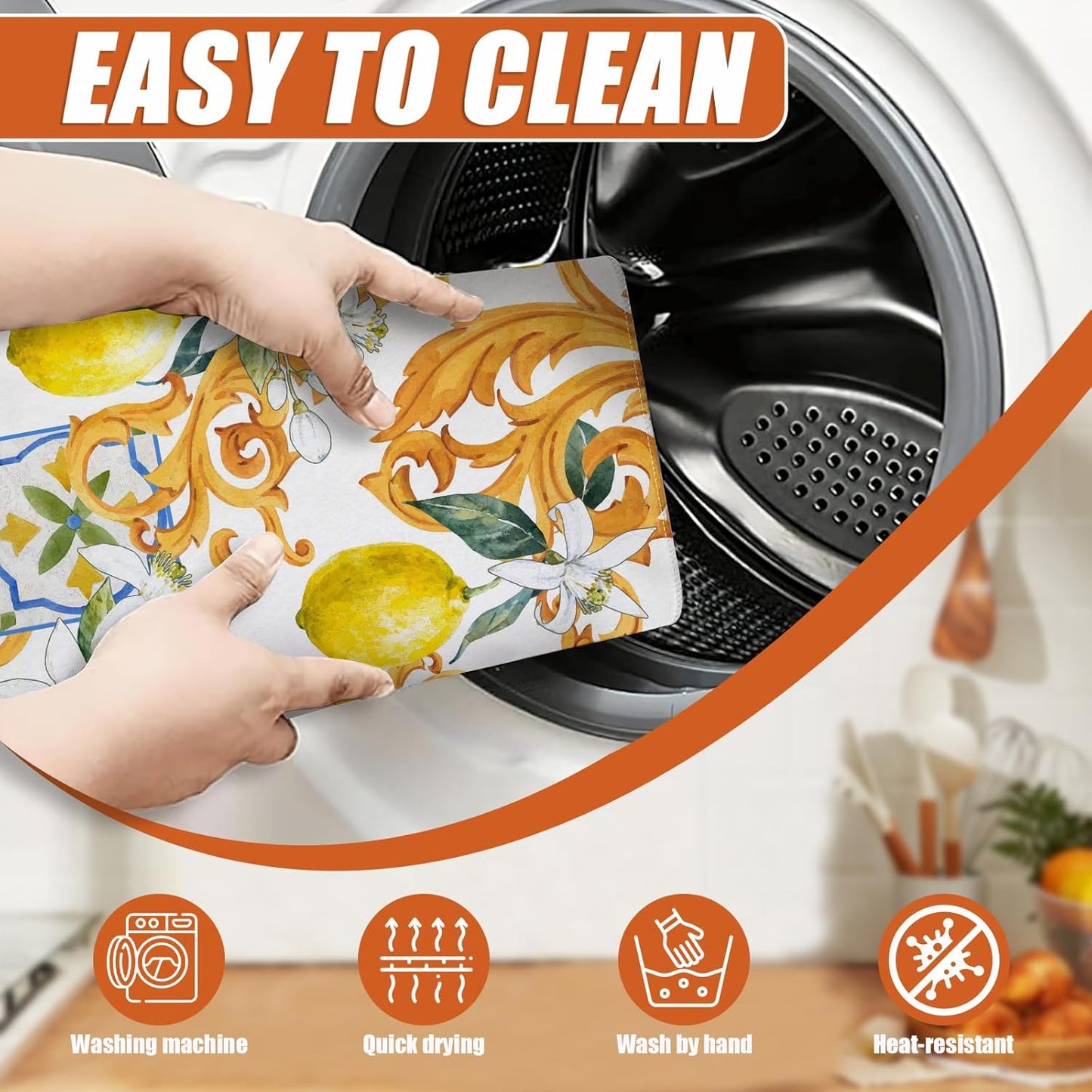 Watercolor Lemon Dish Drying Mat for Kitchen Counter Microfiber Absorbent Dish Kitchen Drying Mat